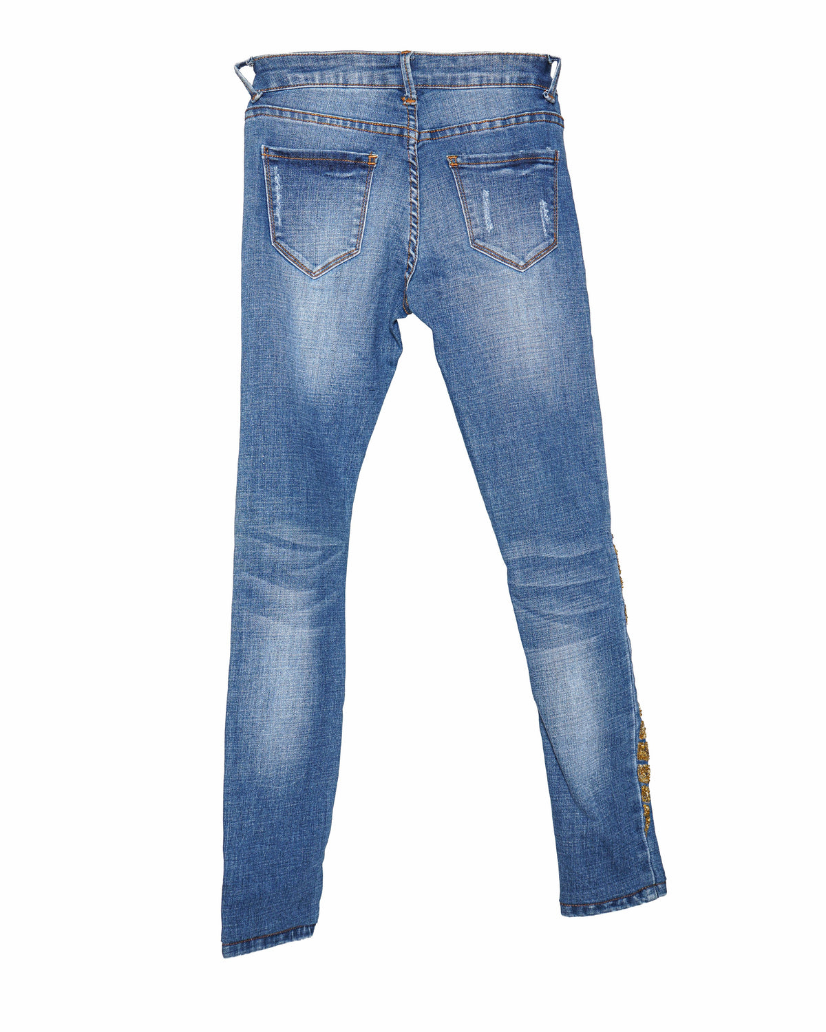 Monisha Jaisingh Women's Embroidered Gold Sequin Palm Tree Jeans