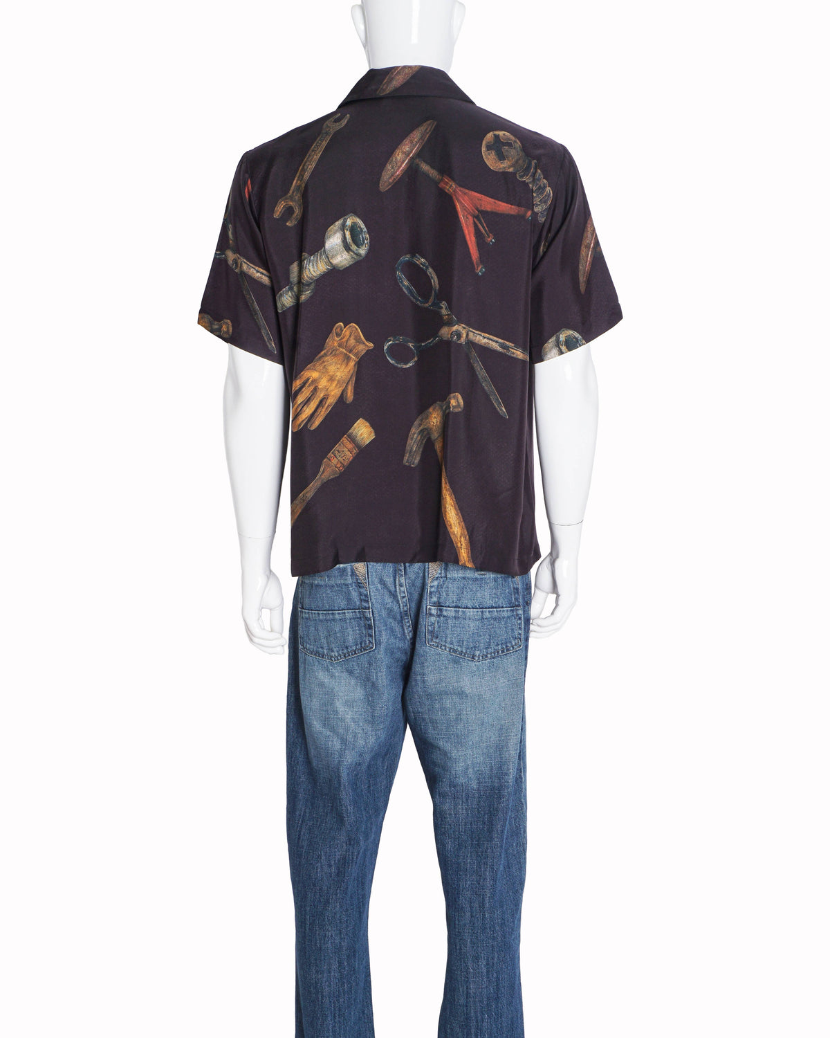 Amiri Dark Purple Silk Tool-Print Short-Sleeve Shirt