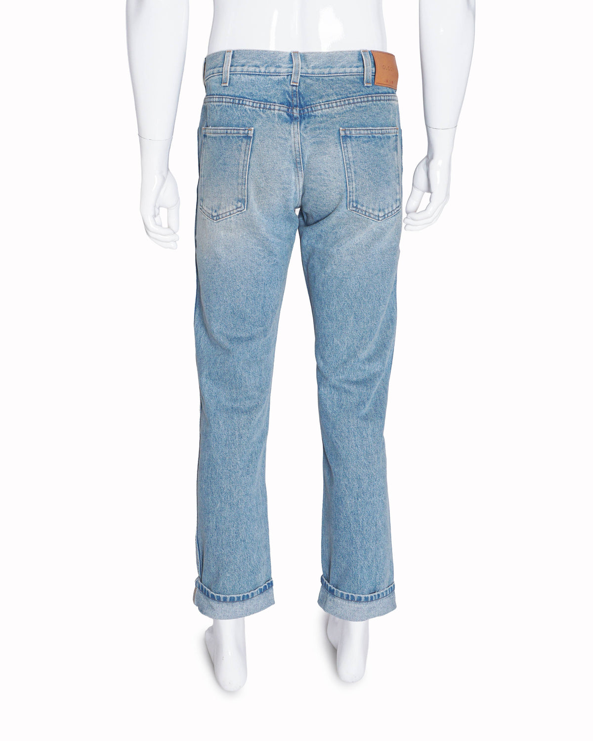 Gucci Men's Light Blue Web Stripe Selvedge Denim Jeans