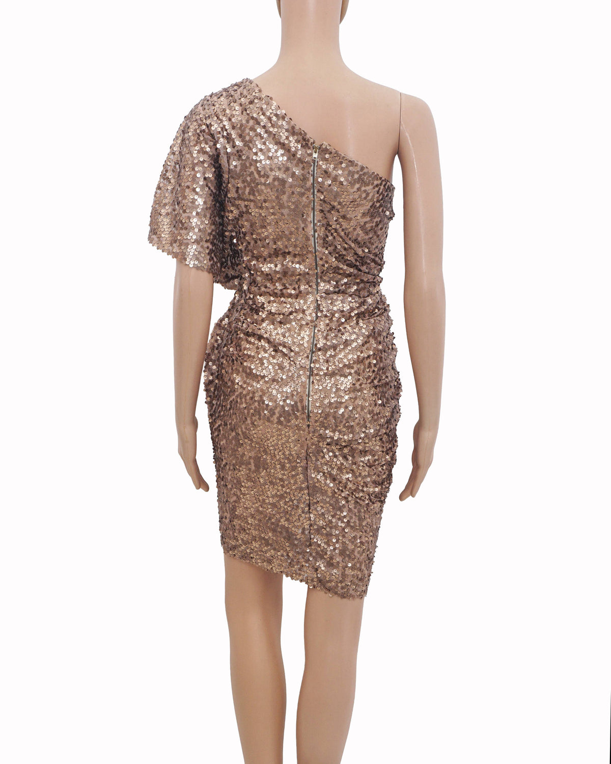 Monisha Jaising Gold One-Shoulder Sequin Mini Dress