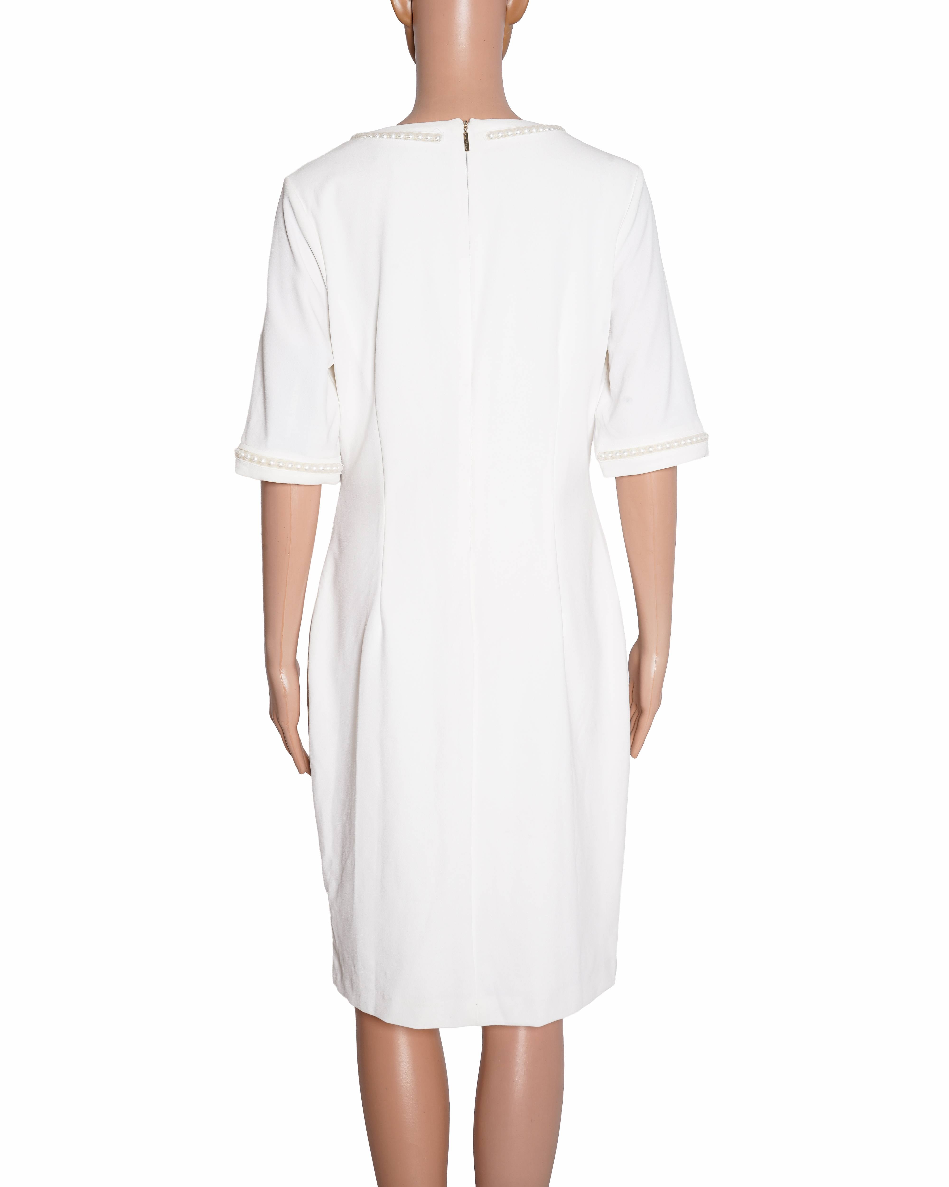 New Karl Lagerfeld Pearl 3/4th Sleeve Dress In WHite