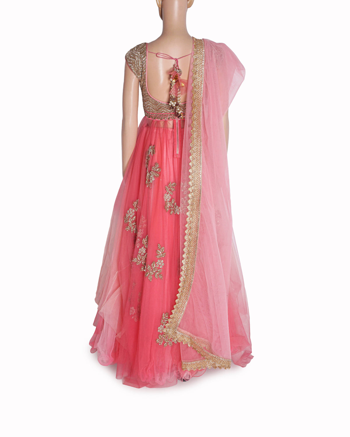 Anushree Reddy Dual-Tone Pink & Gold Net Anarkali Skirt Set