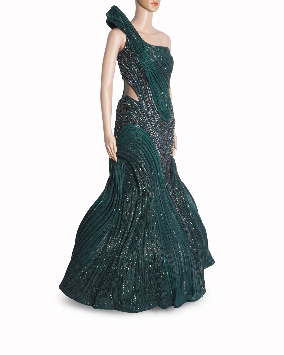 Gaurav Gupta Emerald Green Sequined Sculpted Gown