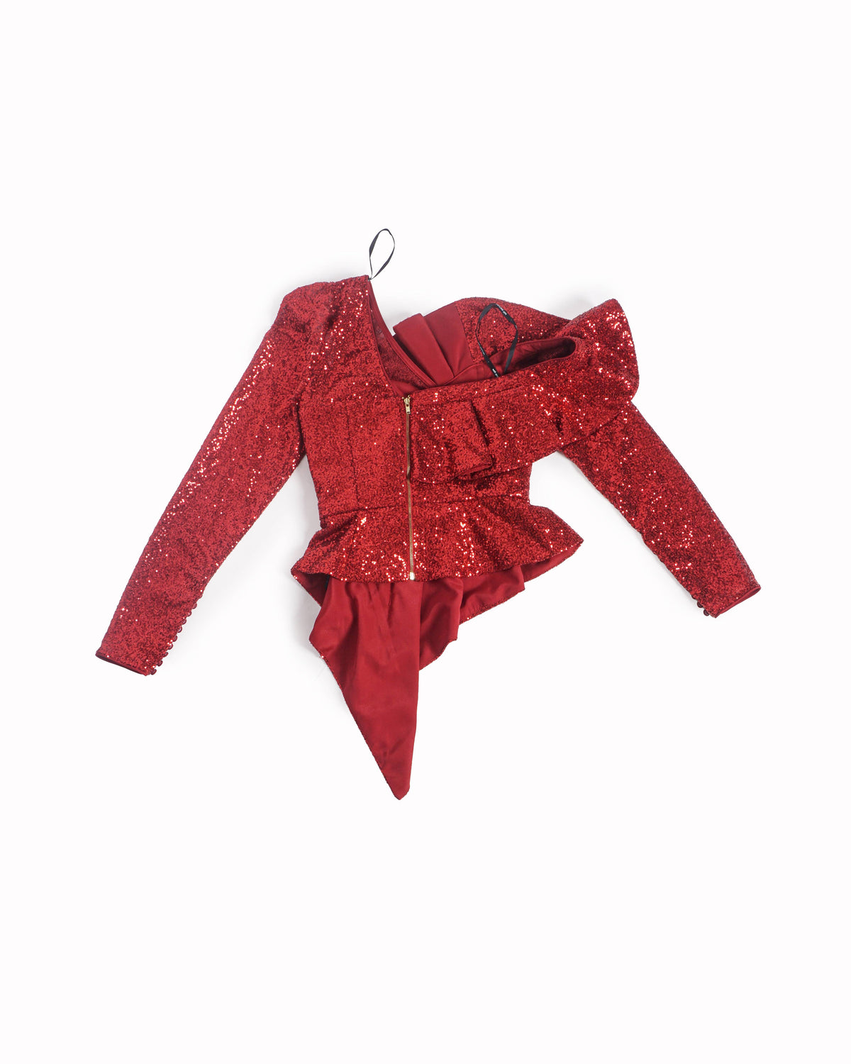 Self-Portrait Red Sequin Oversized Bow Asymmetric Top