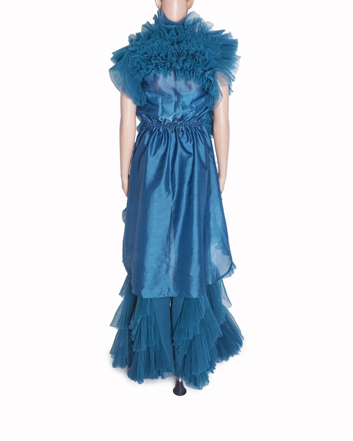 Sulakshana Monga Peacock Blue Frill Micro Pleated Tulle Set