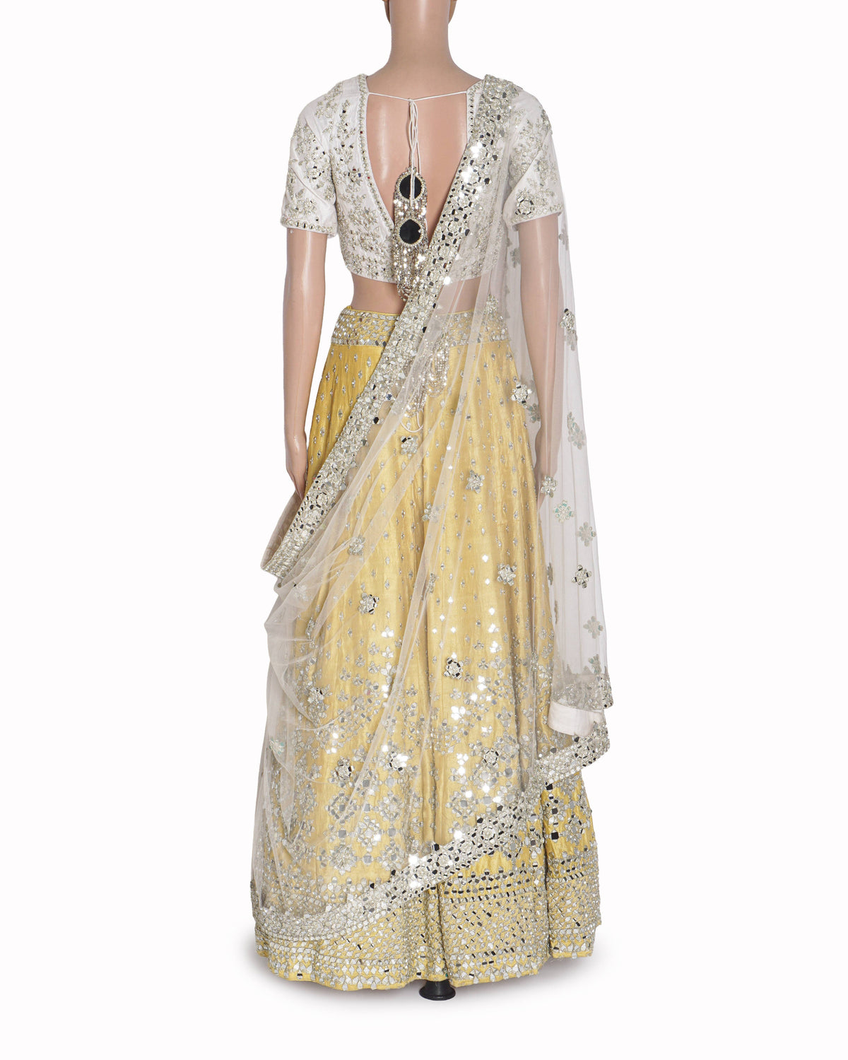 Abhinav Mishra Ivory & Yellow Mirror Work Lehenga Set