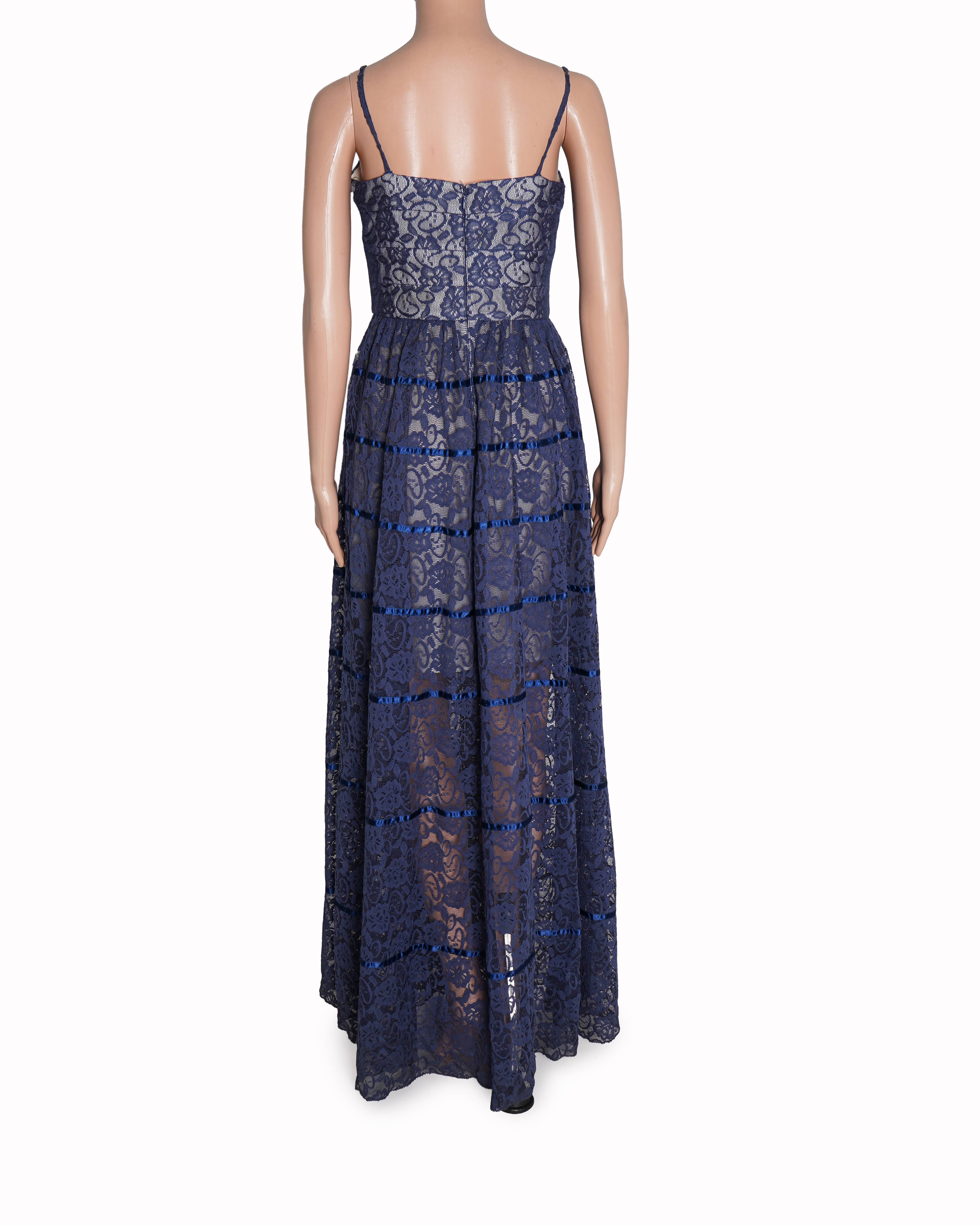 Vera wang navy blue lace slip dress