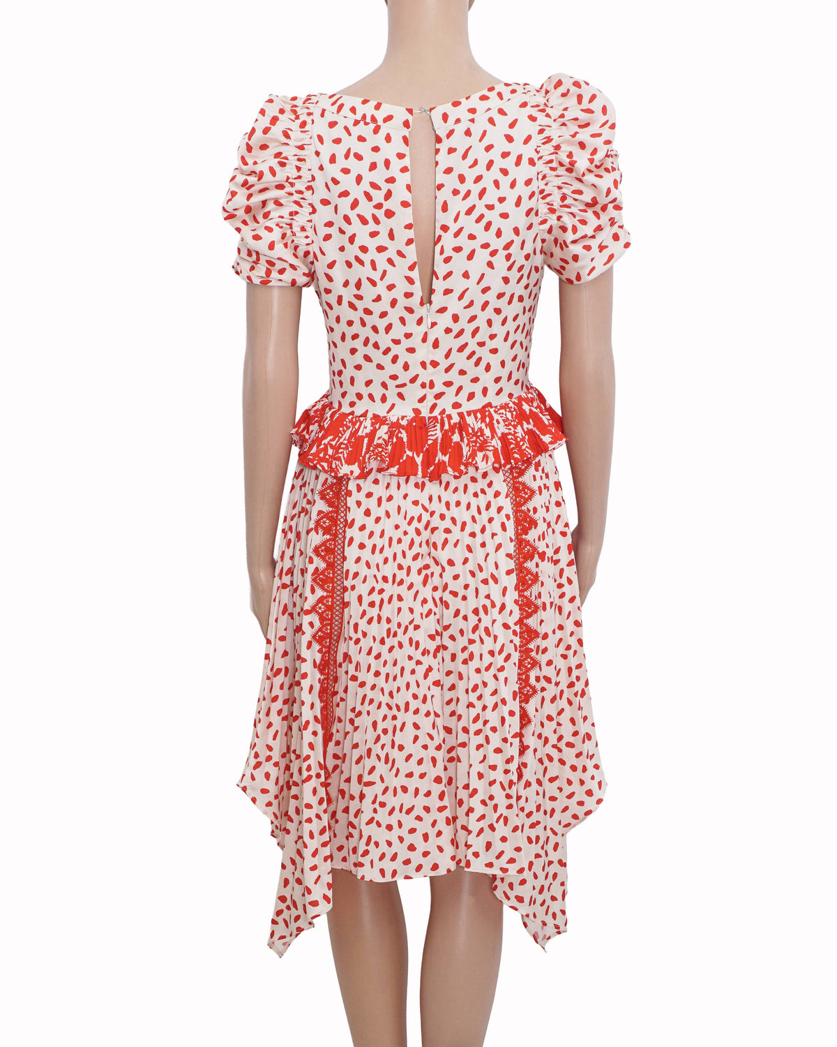 Self-Potrait Satin Printed Handkerchief Dress In Cream-Red