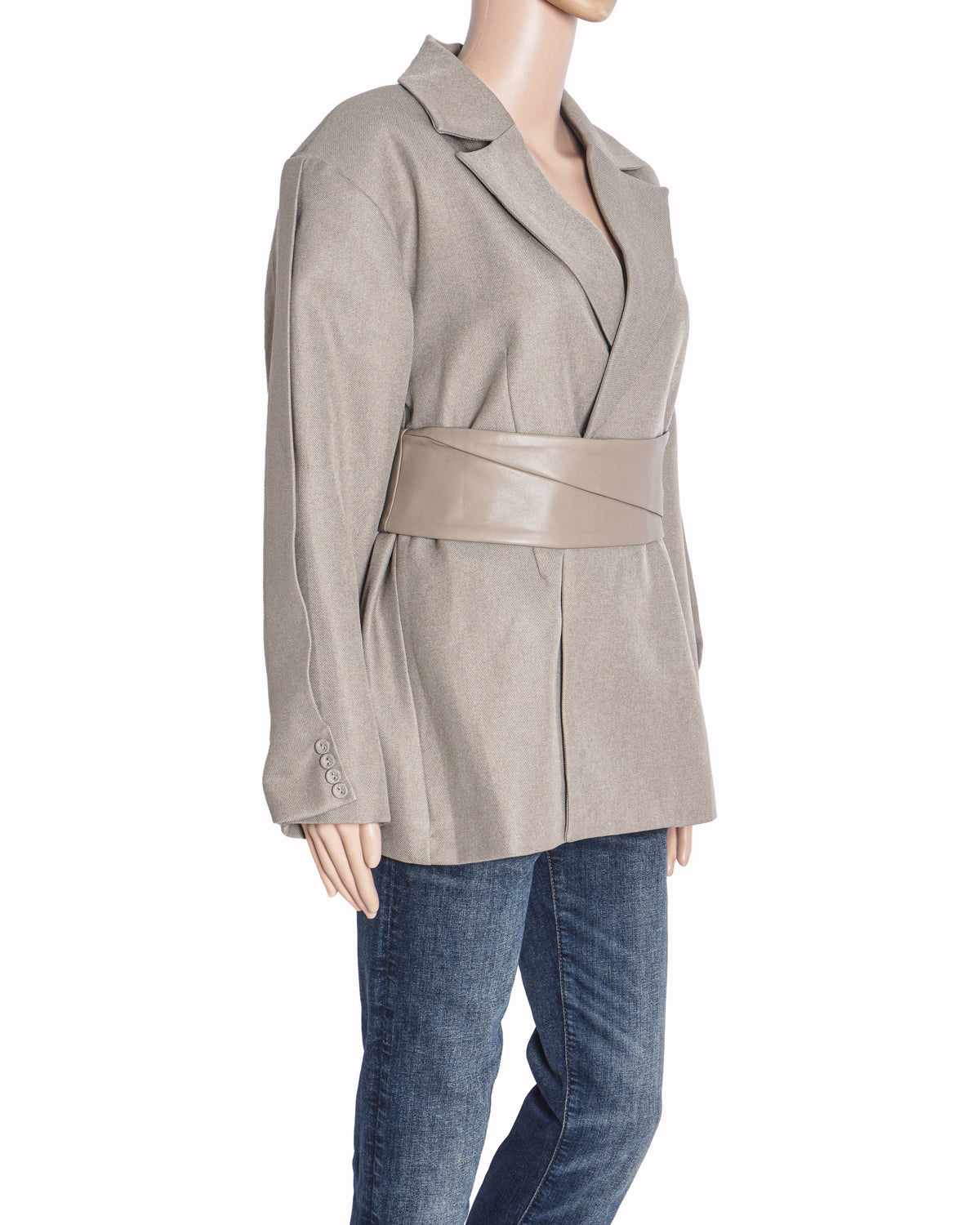 Manière De Voir Marie Twist-Sleeve Tailored Blazer with Belt