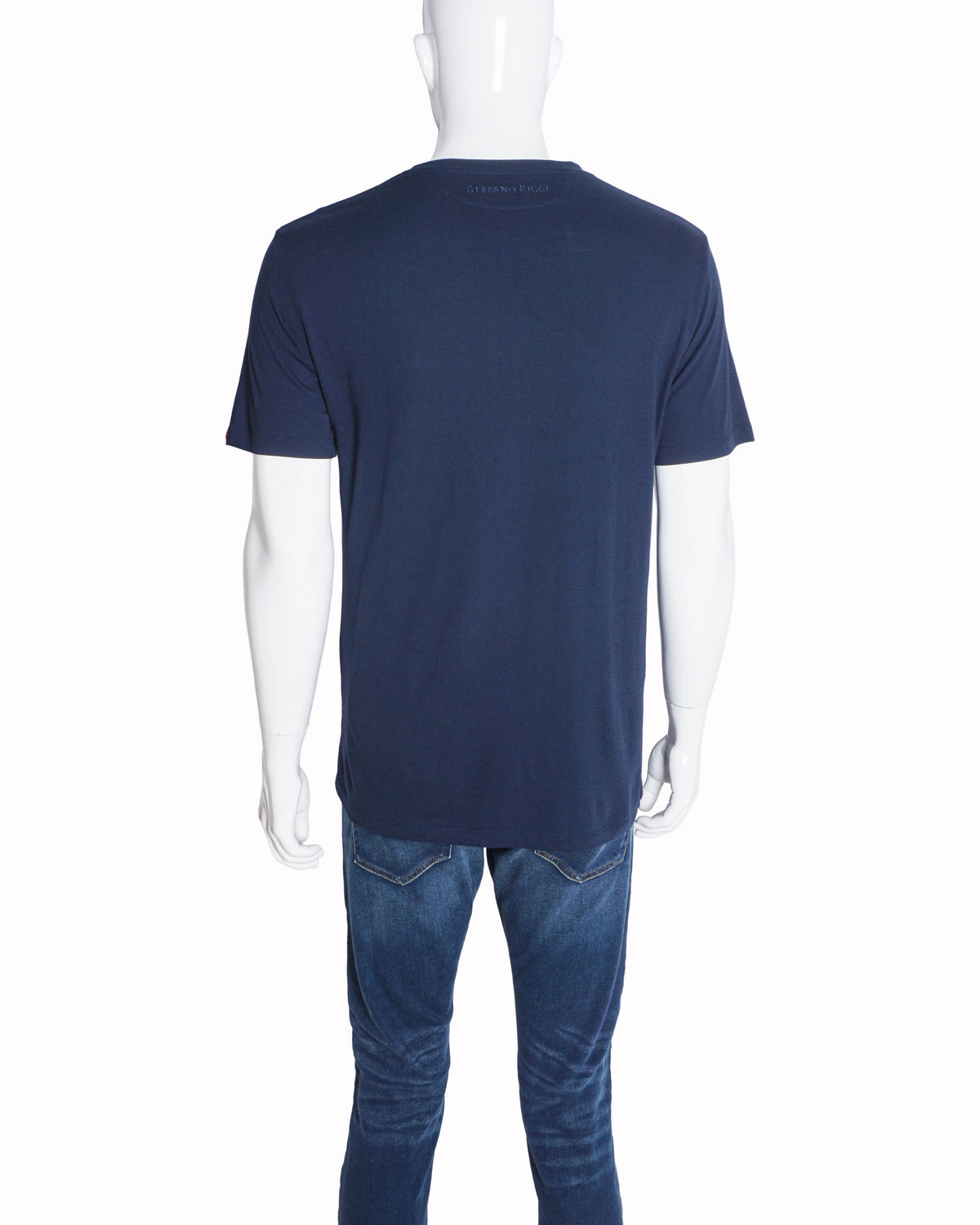 Stefano Ricci Navy Blue Tonal Eagle Embroidered Men's T-Shirt