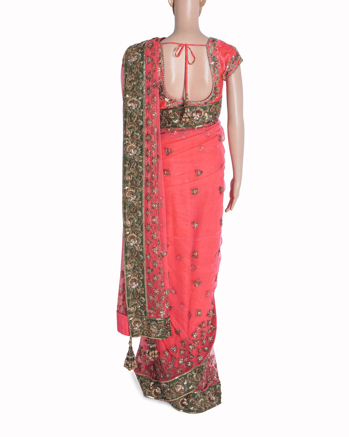 Manish Malhotra Hot Pink & Olive Green Embroidered Saree Set