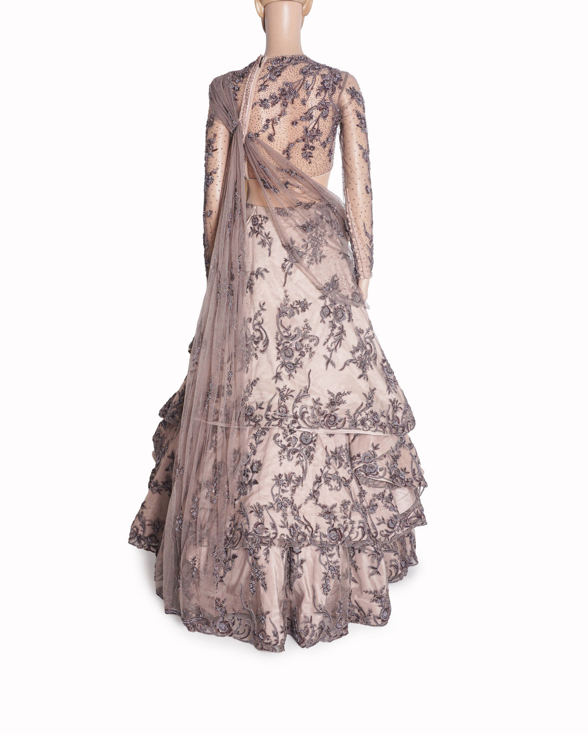 Gaurav Gupta Silver Sculpted Ivy Saree Lehenga Set