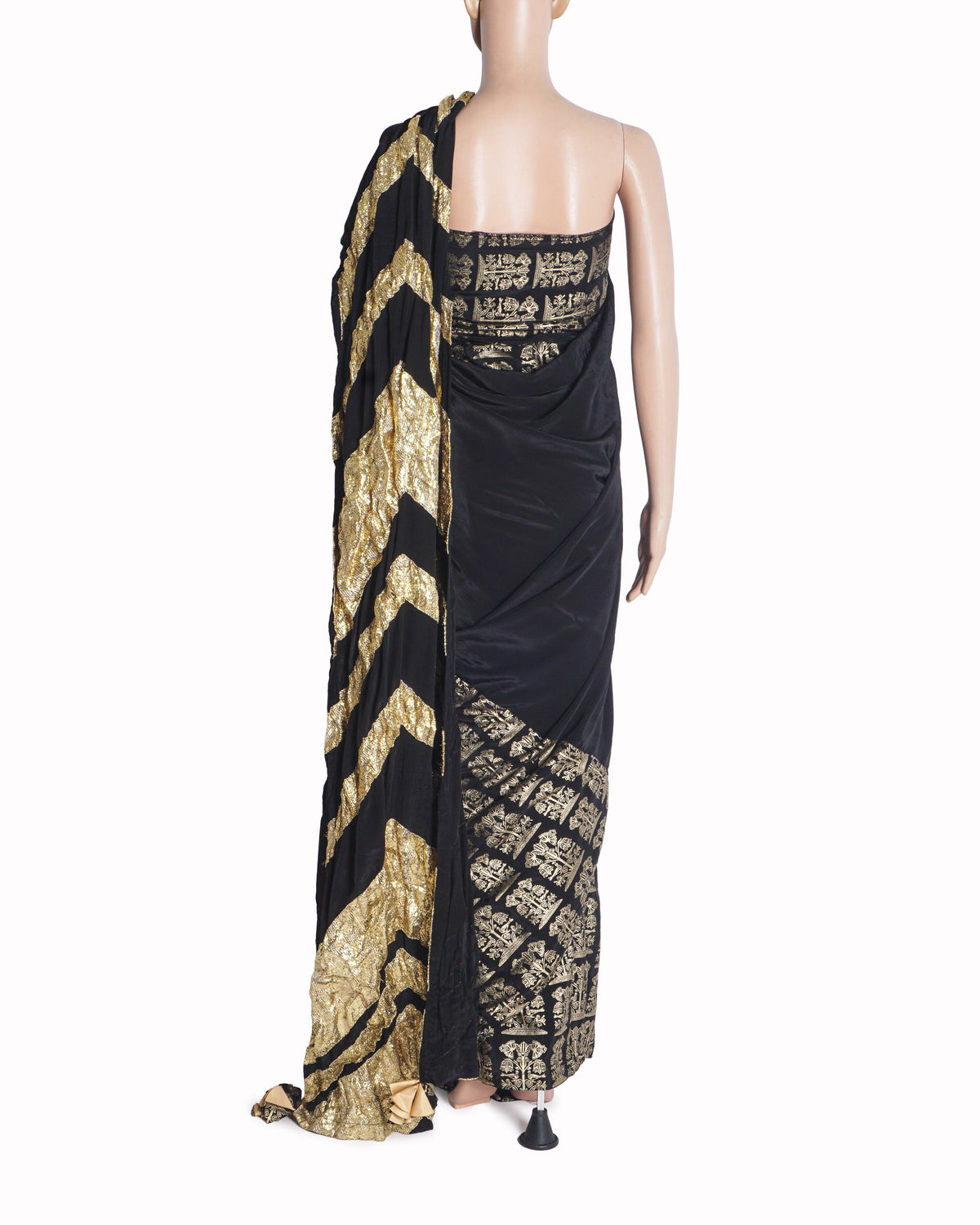 Masaba Black & Gold Birds Foil Printed Pre-Pleated Saree
