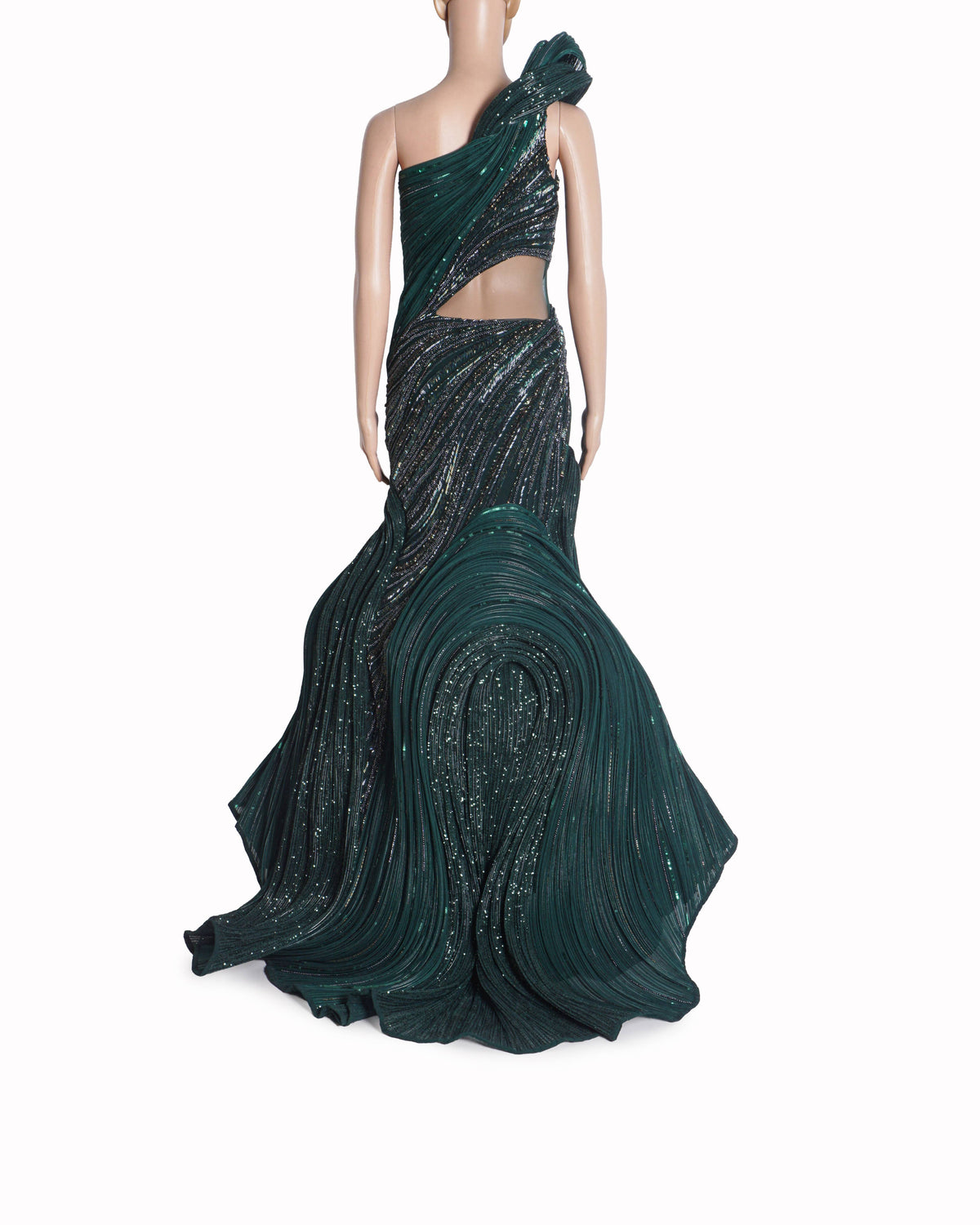 Gaurav Gupta Emerald Green Sequined Sculpted Gown