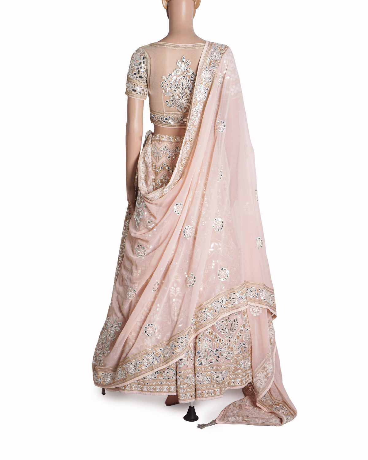 Asal By Abu Jani Sandeep Khosla Blush Pink Mirror Lehenga Set