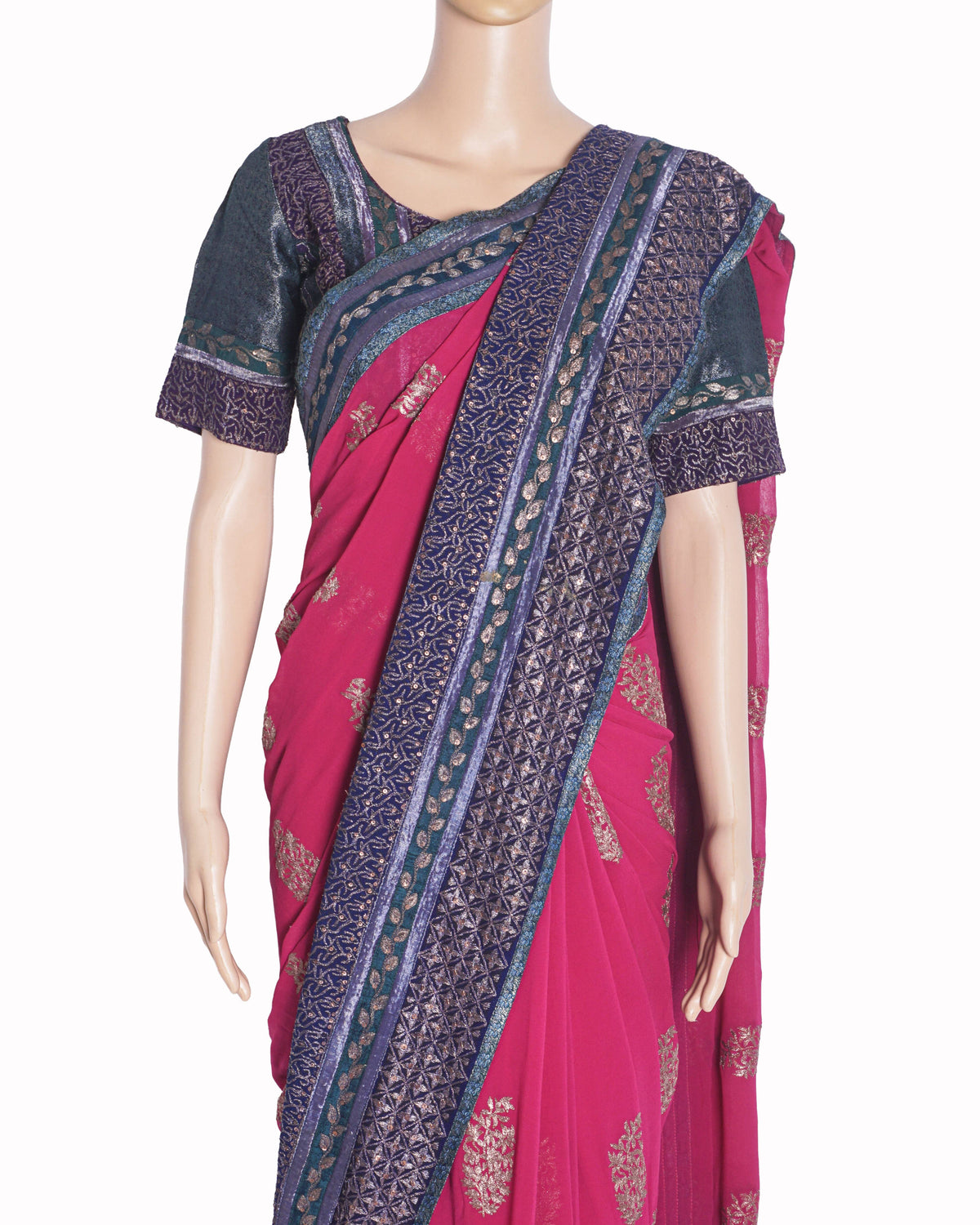 Sabyasachi Magenta Printed Georgette Saree Set
