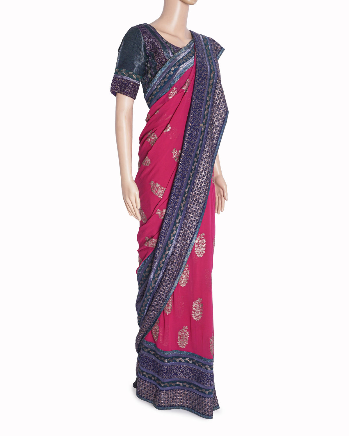 Sabyasachi Magenta Printed Georgette Saree Set
