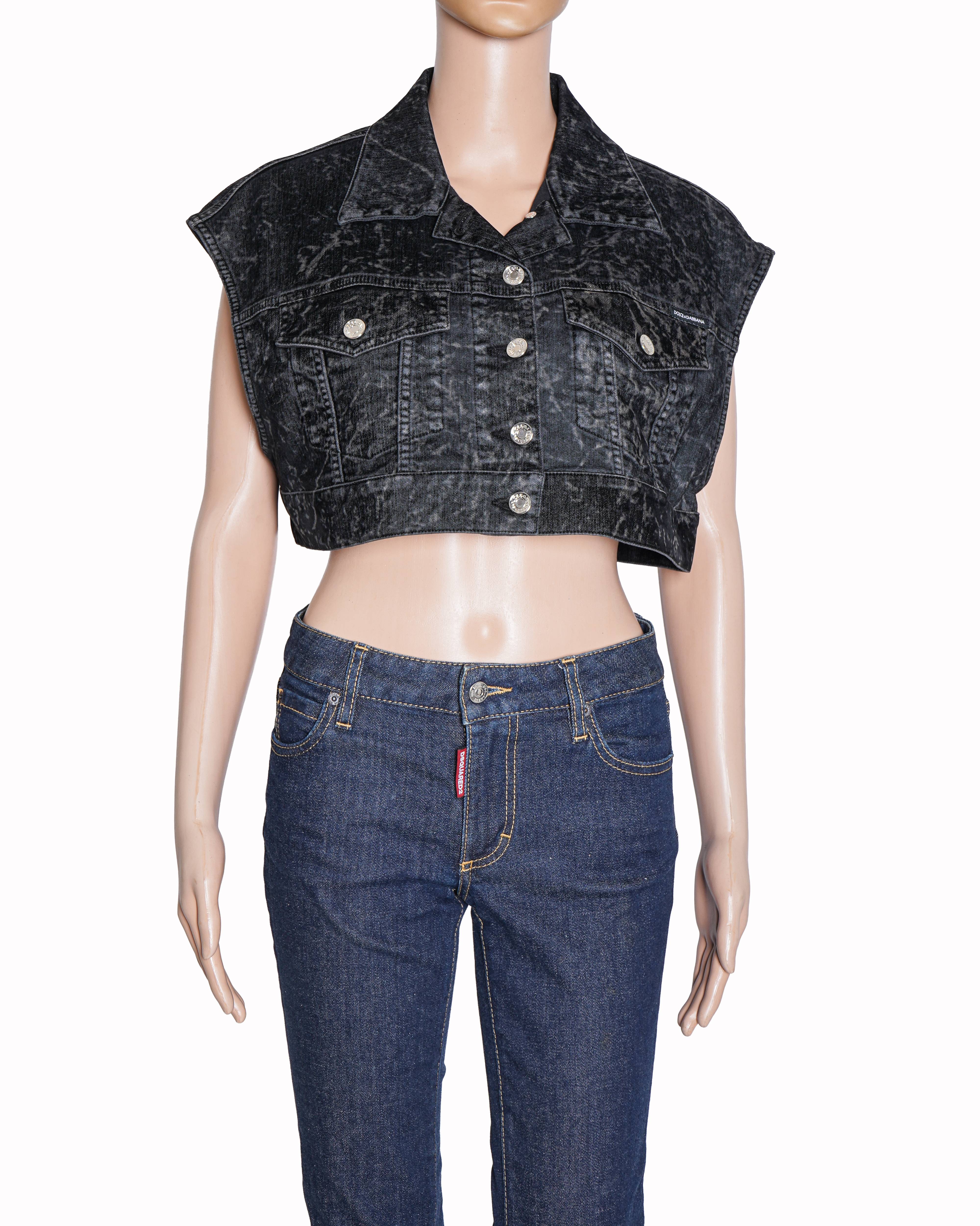 Dolce & Gabbana Denim Sleeveless Jacket In Black