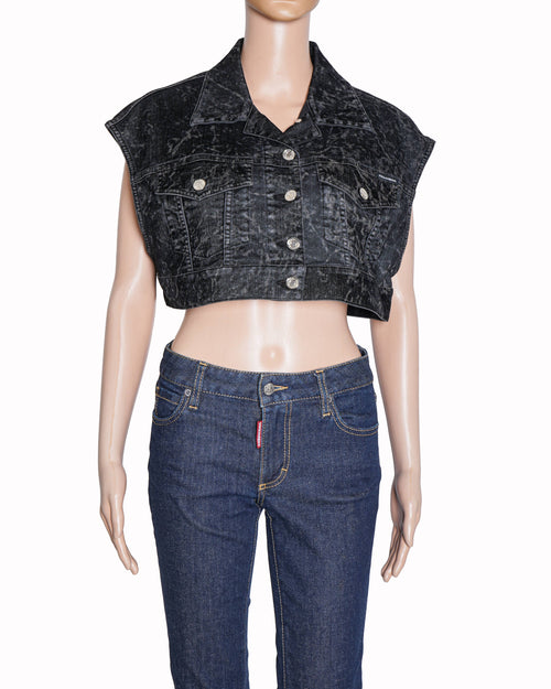 Dolce & Gabbana Denim Sleeveless Jacket In Black