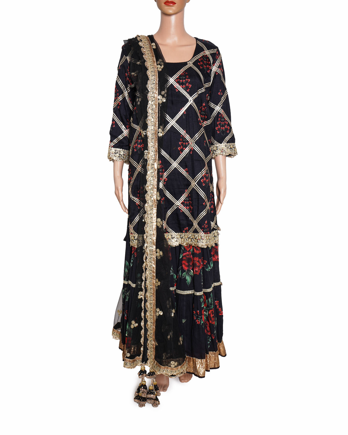 Vikram Phadnis Black Silk Kurta Sharara Set of 3