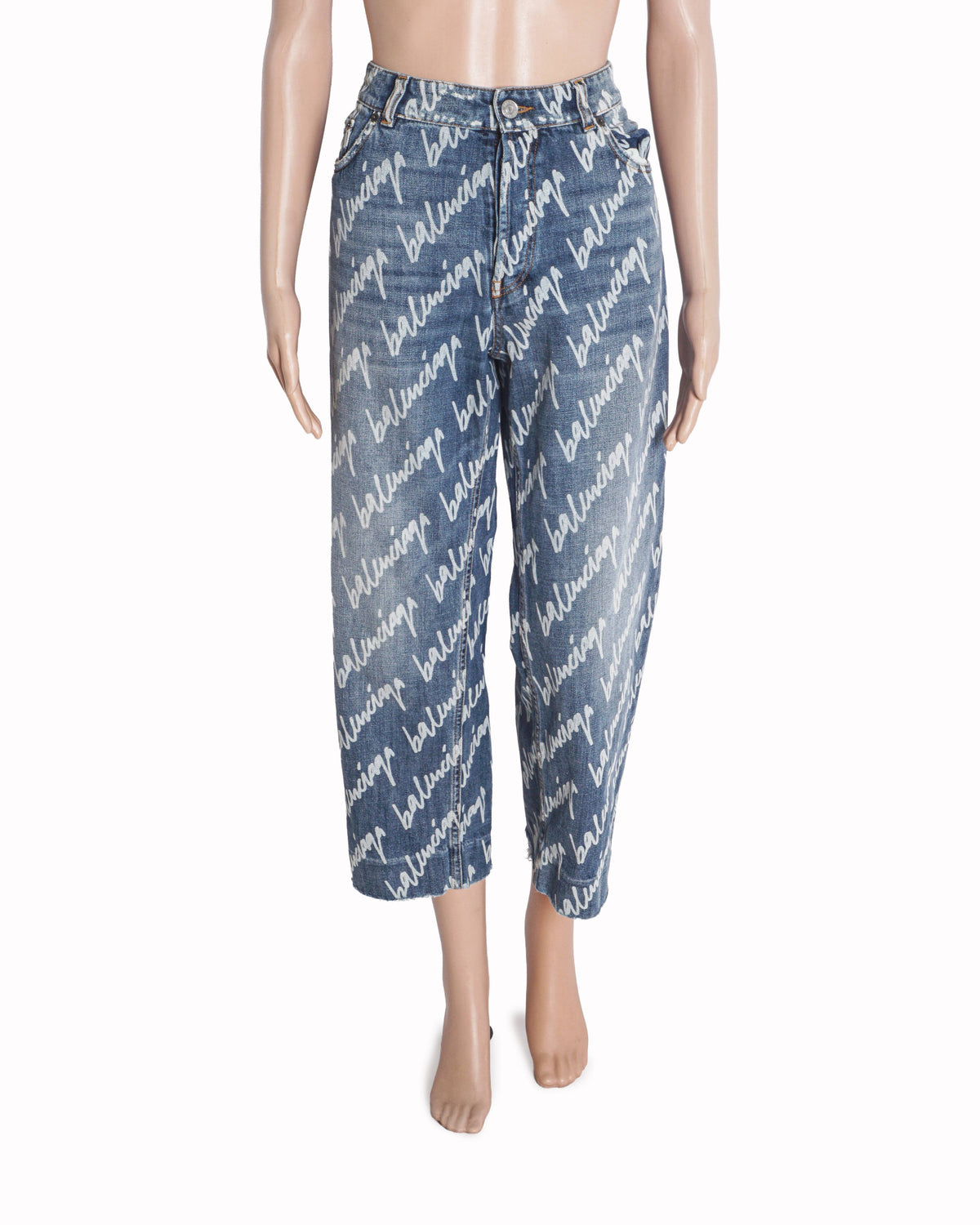 Balenciaga Allover Script Logo Print Denim Jeans