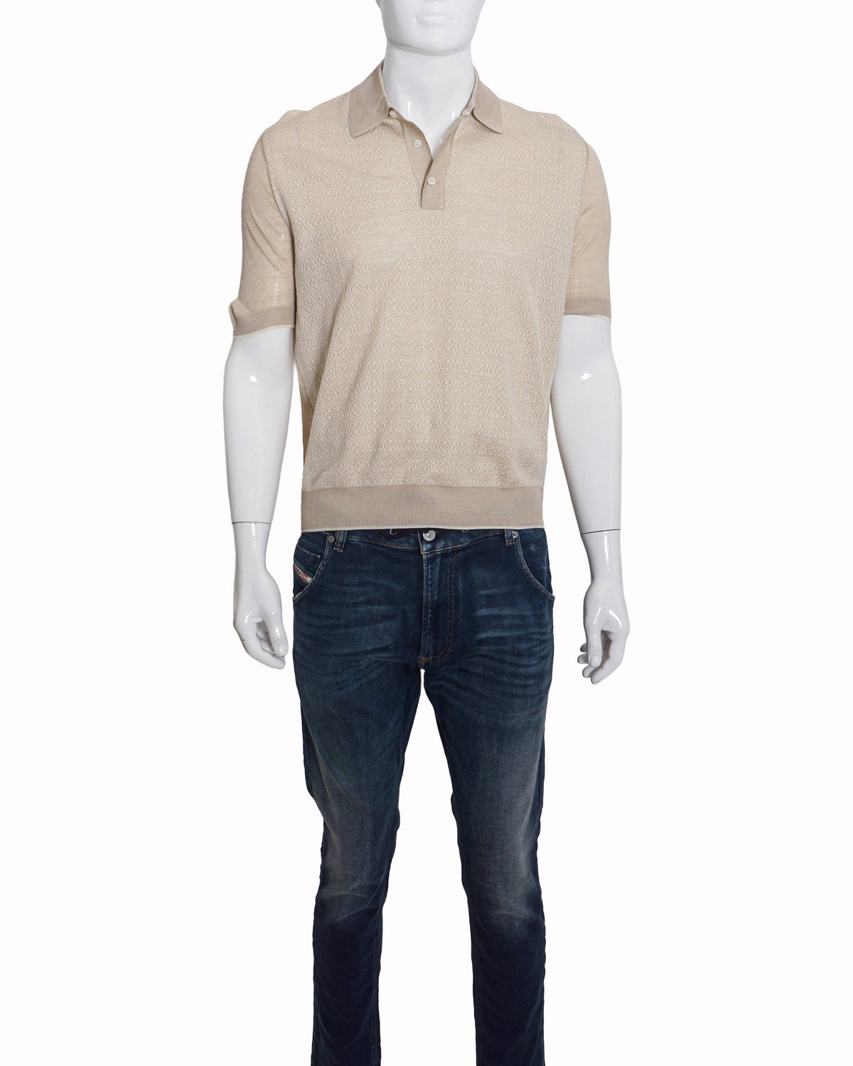 Stefano Ricci BeigeTextured Knit Polo T-Shirt