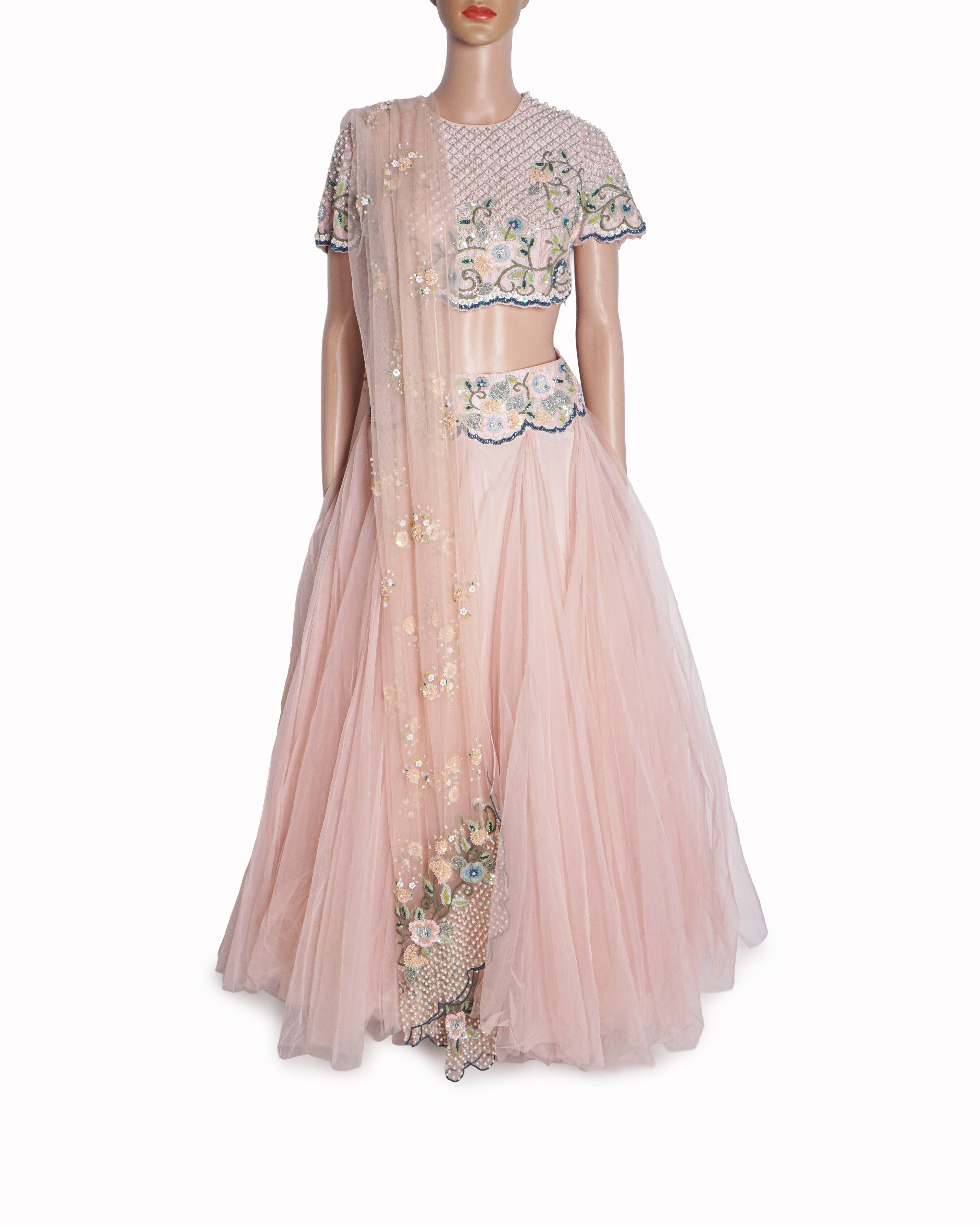 Priyanka Gupta Pastel Pink Pearl Embroidered Lehenga Set