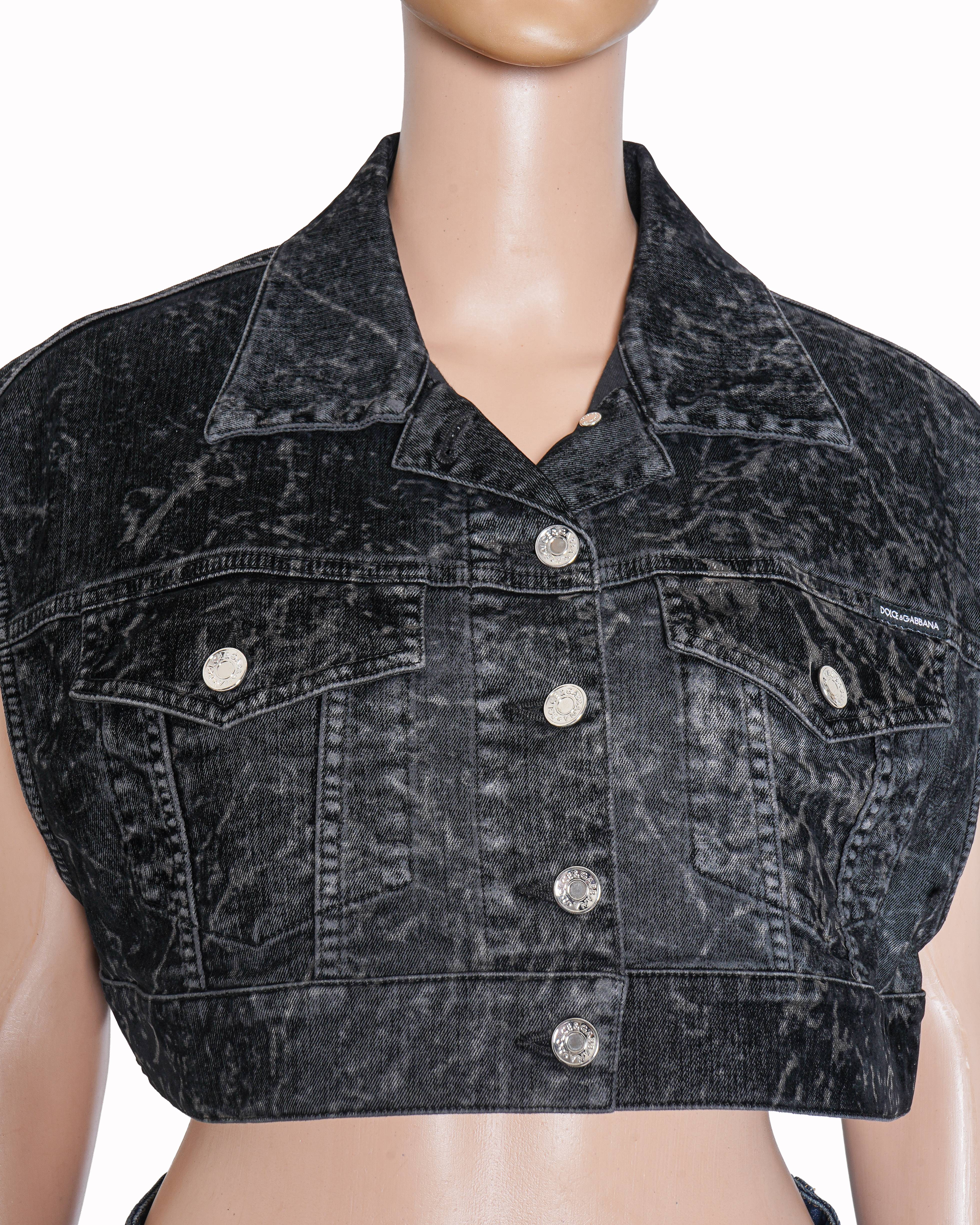 Dolce & Gabbana Denim Sleeveless Jacket In Black