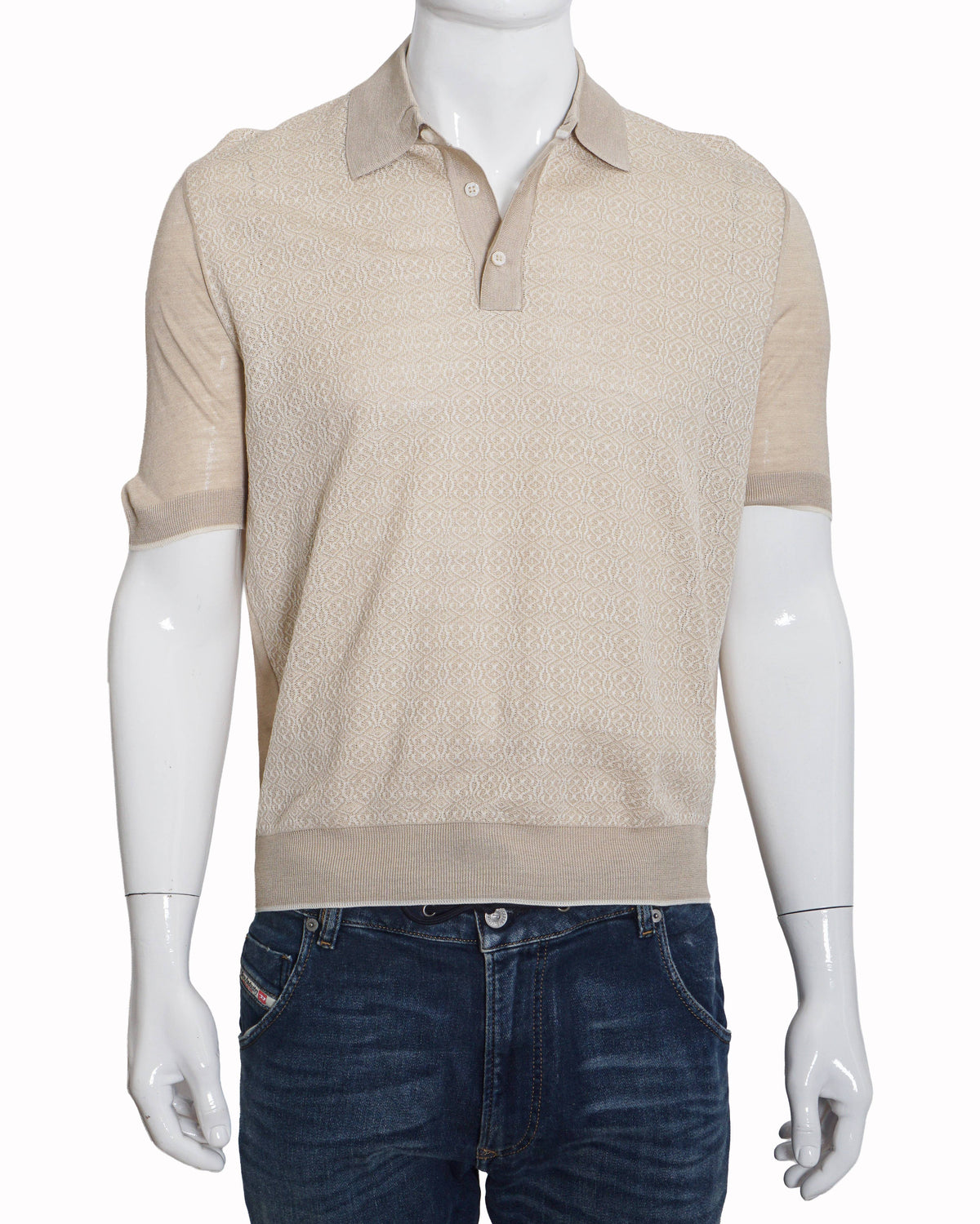 Stefano Ricci BeigeTextured Knit Polo T-Shirt