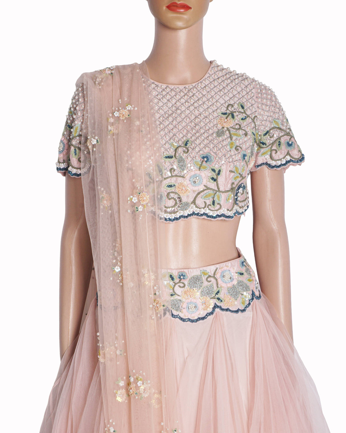 Priyanka Gupta Pastel Pink Pearl Embroidered Lehenga Set