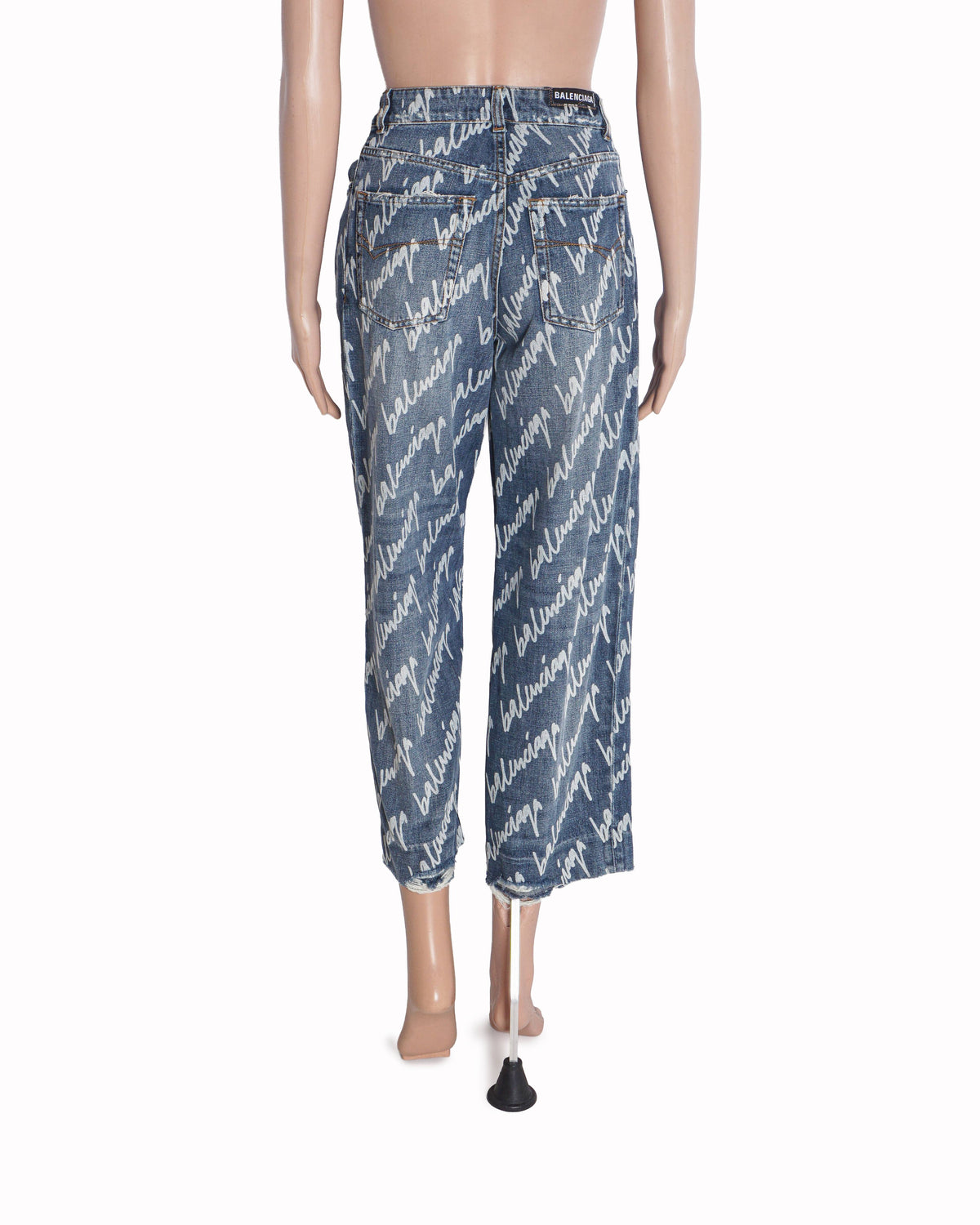 Balenciaga Allover Script Logo Print Denim Jeans