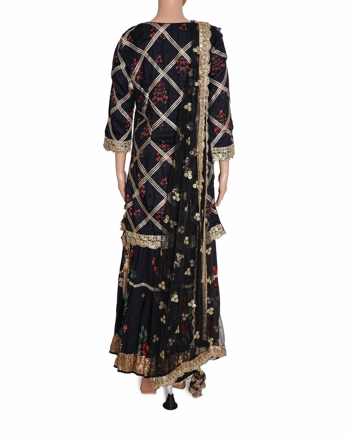 Vikram Phadnis Black Silk Kurta Sharara Set of 3