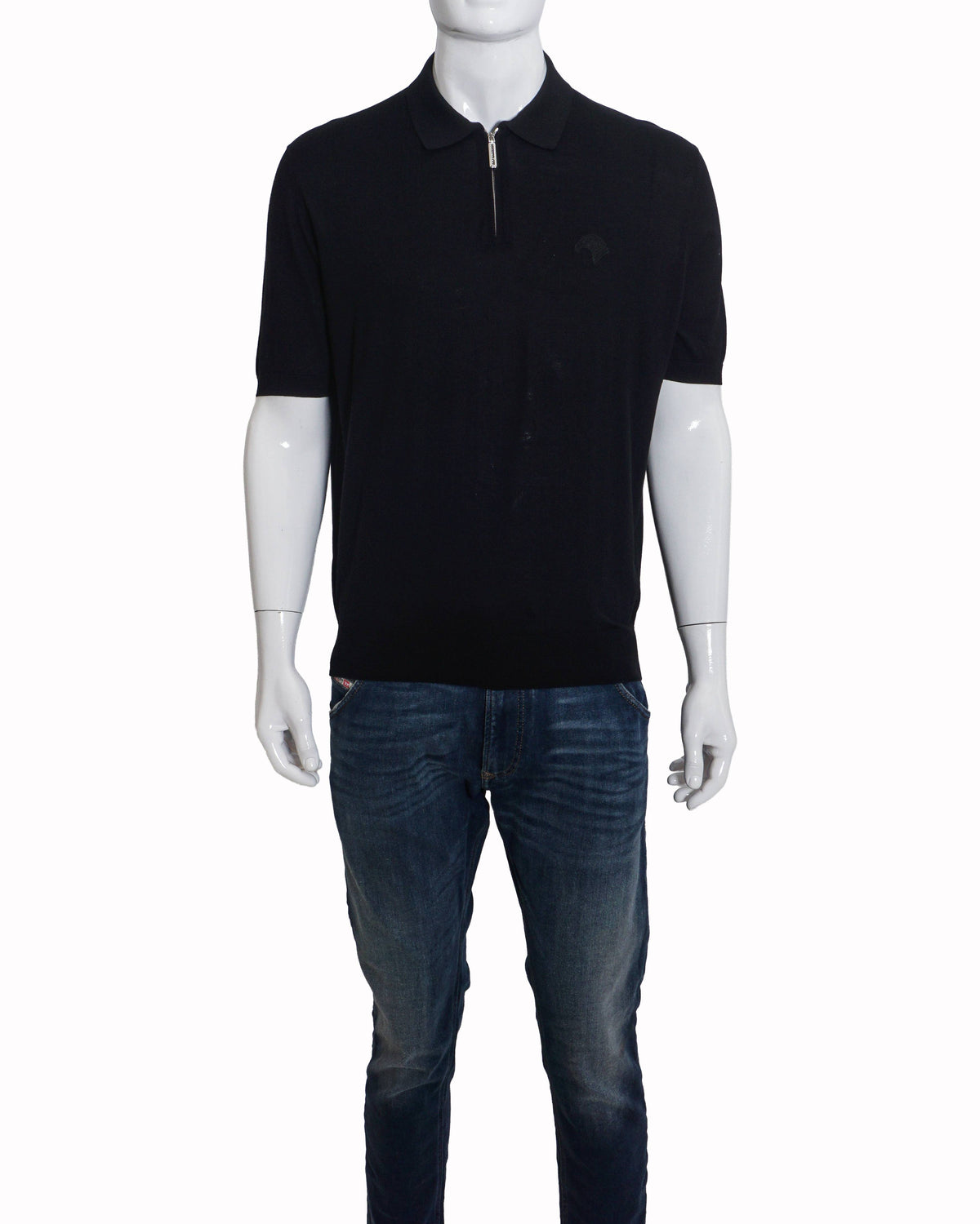 Stefano Ricci Black Eagle Embroidered Half-Zip Polo T-shirt