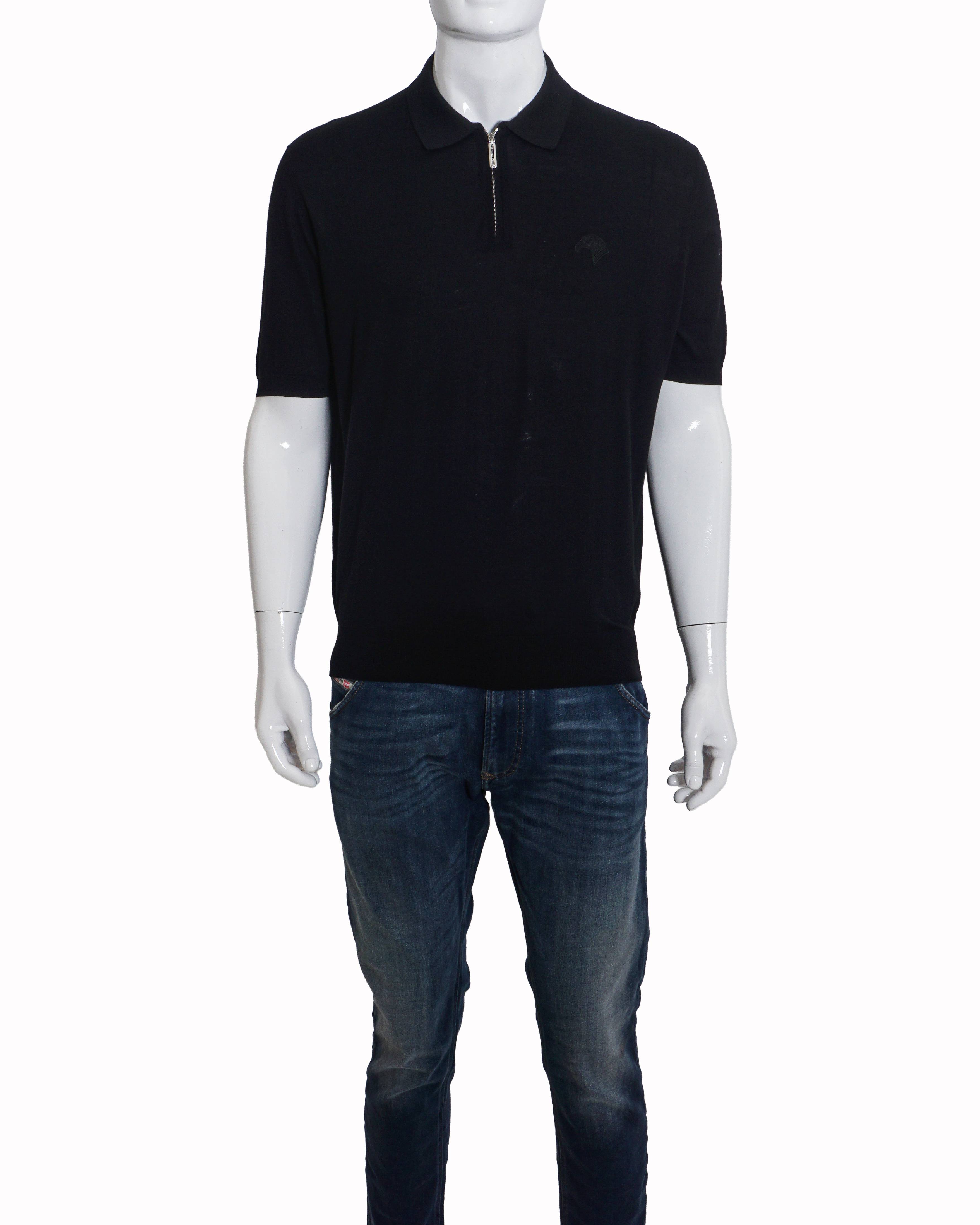 Stefano Ricci Black Eagle Embroidered Half-Zip Polo T-shirt