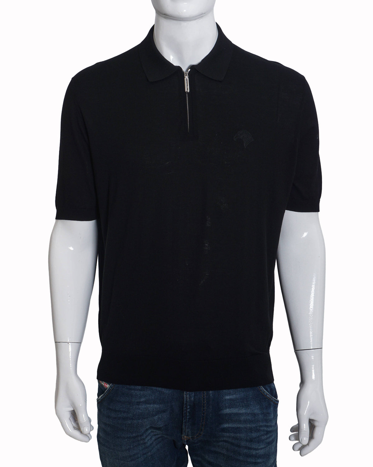 Stefano Ricci Black Eagle Embroidered Half-Zip Polo T-shirt