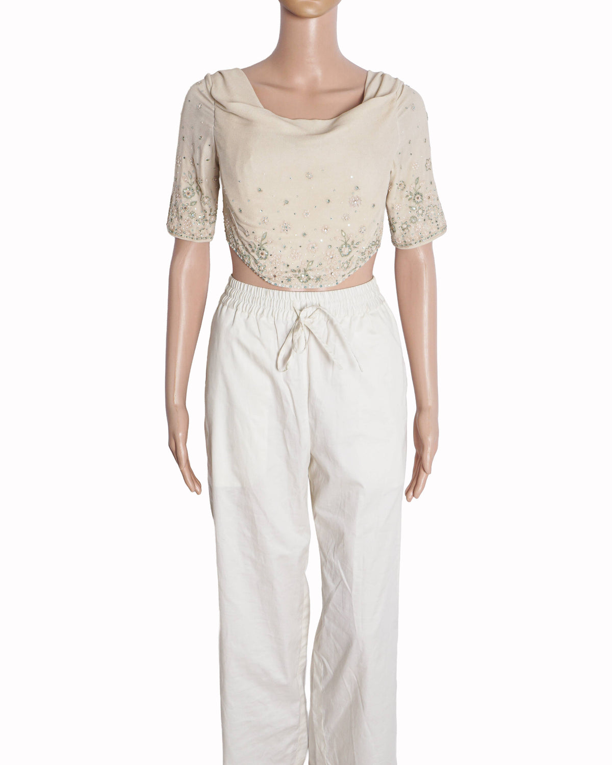 Tarun Tahiliani Embellished Light Beige Corset Blouse