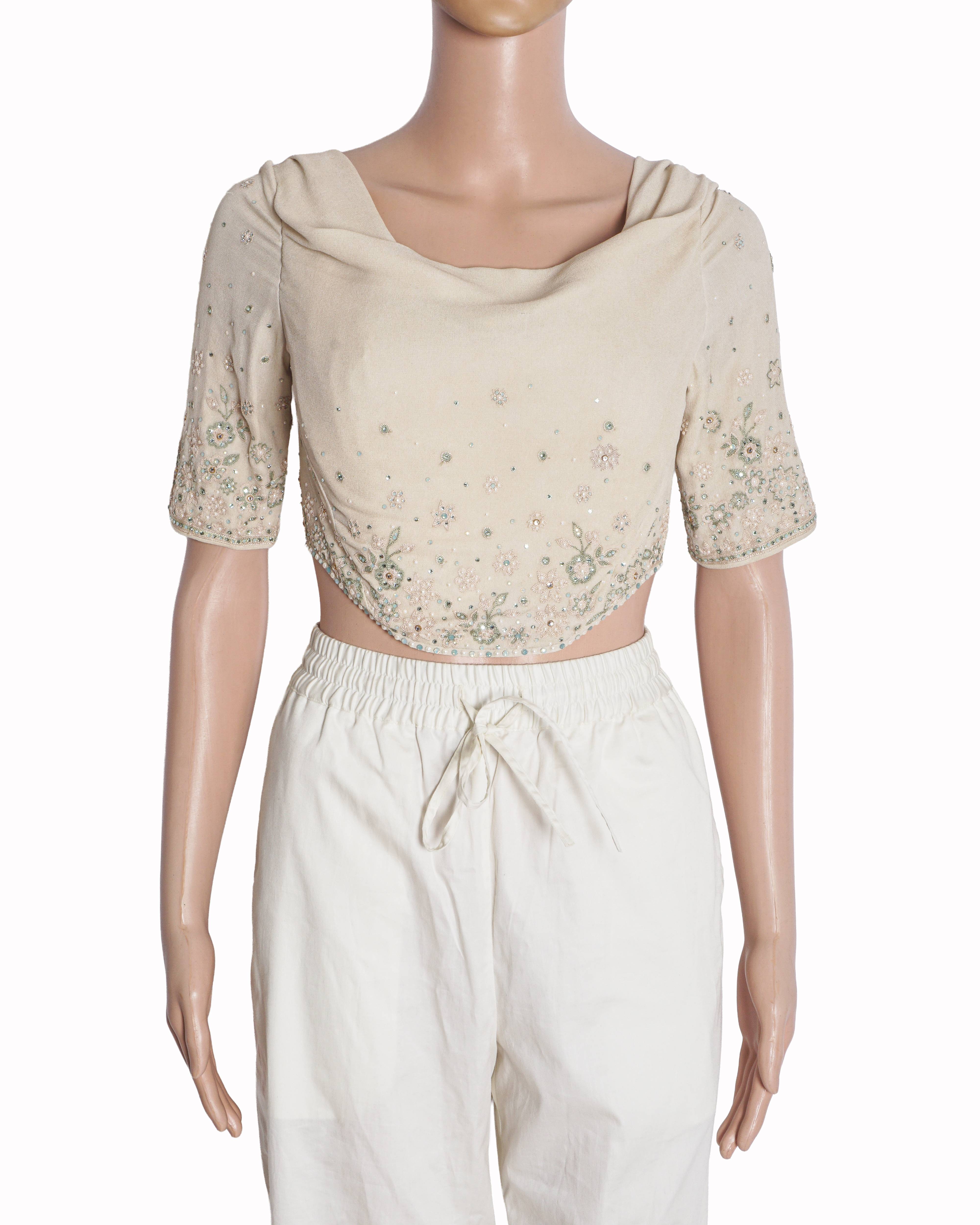 Tarun Tahiliani Embellished Light Beige Corset Blouse