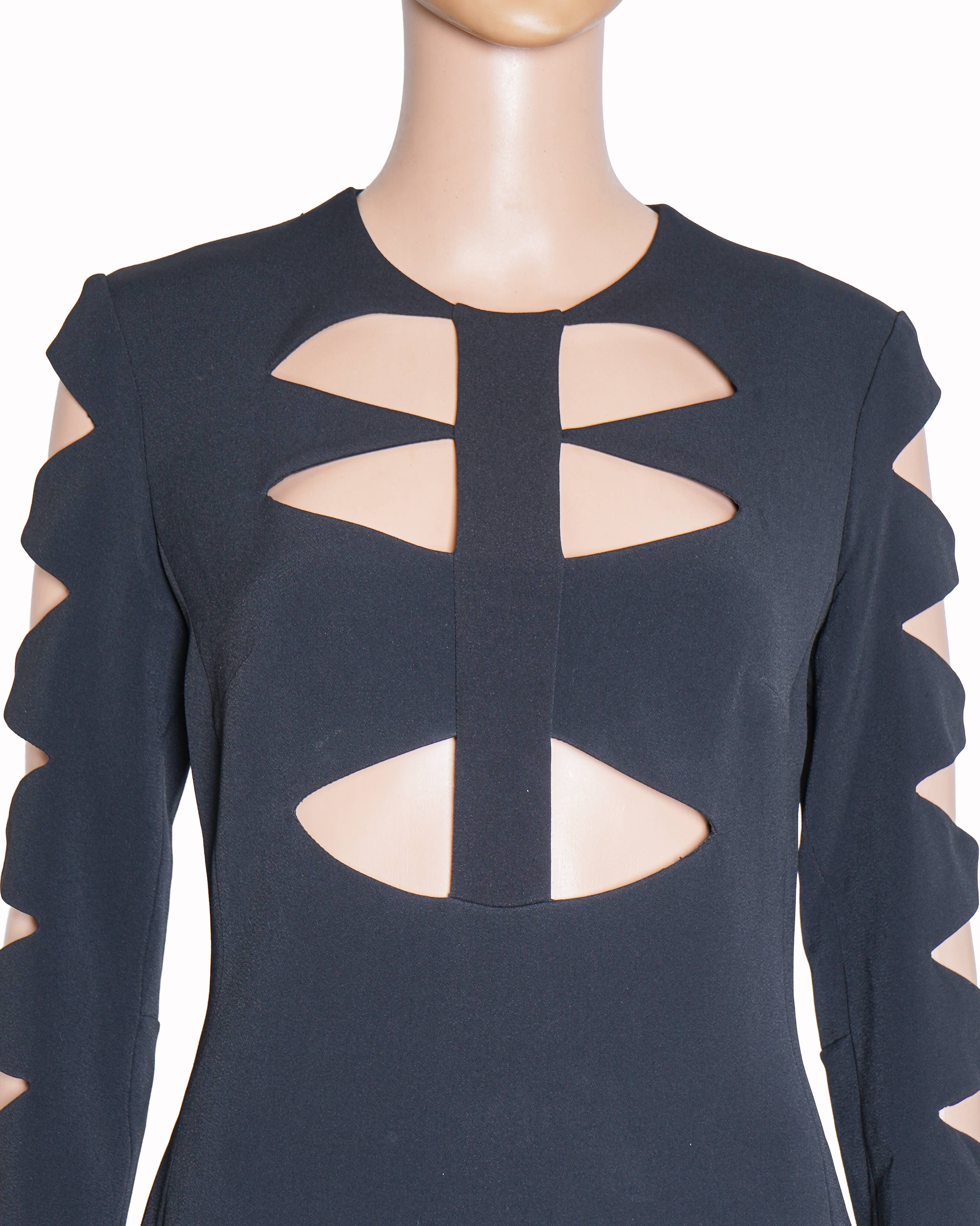 David Koma Lazer Cut Mini Dress In Black