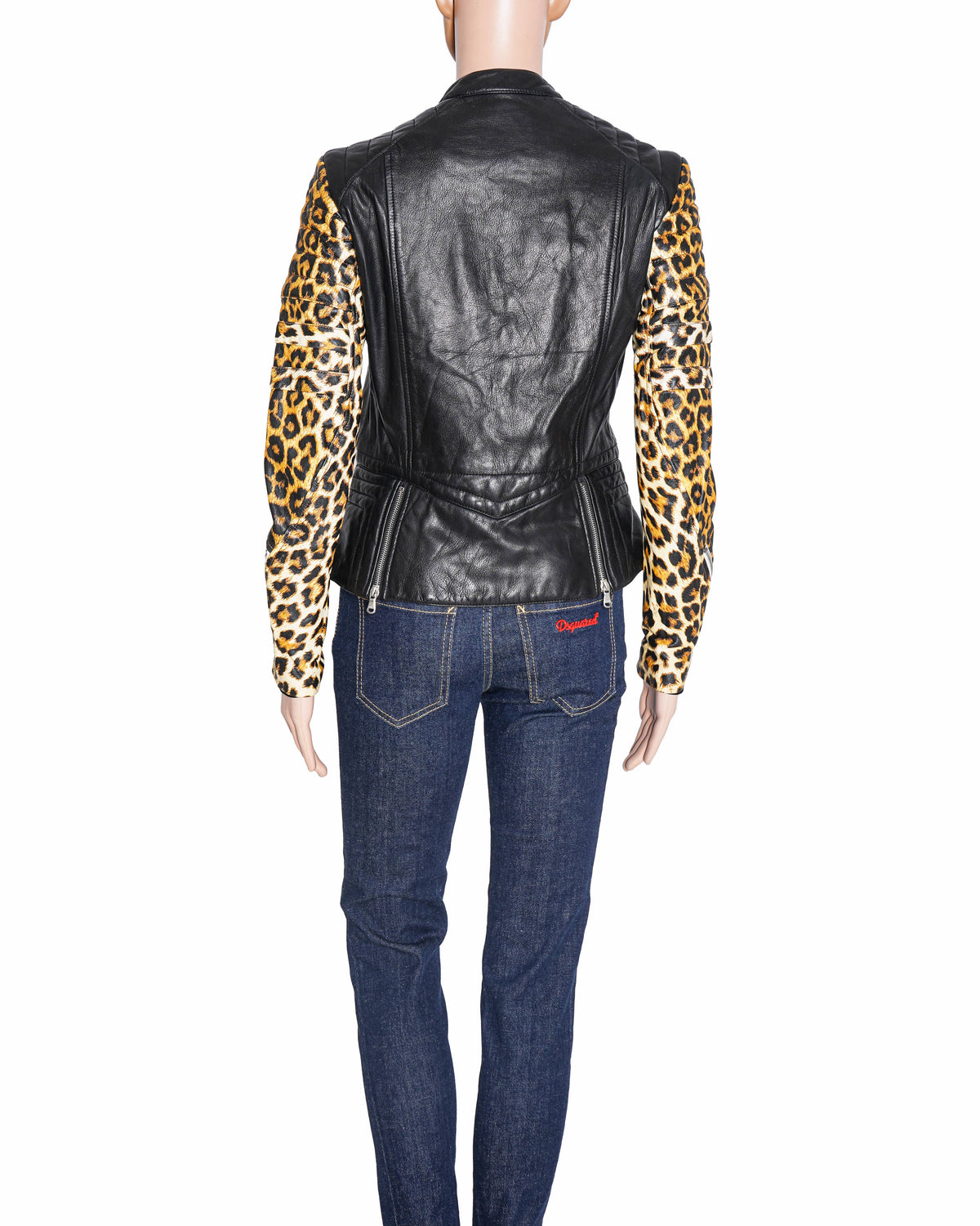 3.1 Phillip Lim Leopard Sleeve Leather Biker Jacket