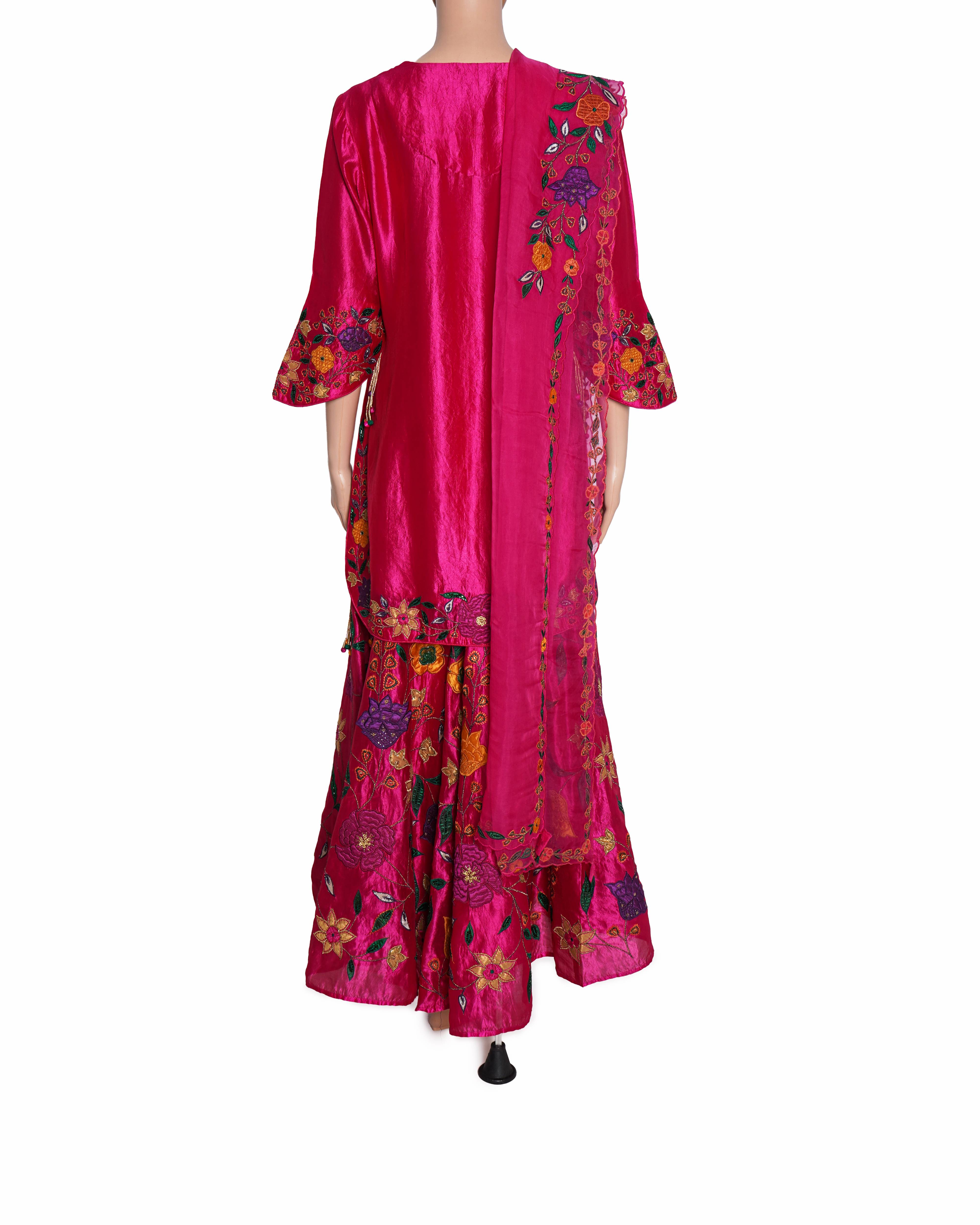 Niti Bothra Pink Floral Applique Sharara Set