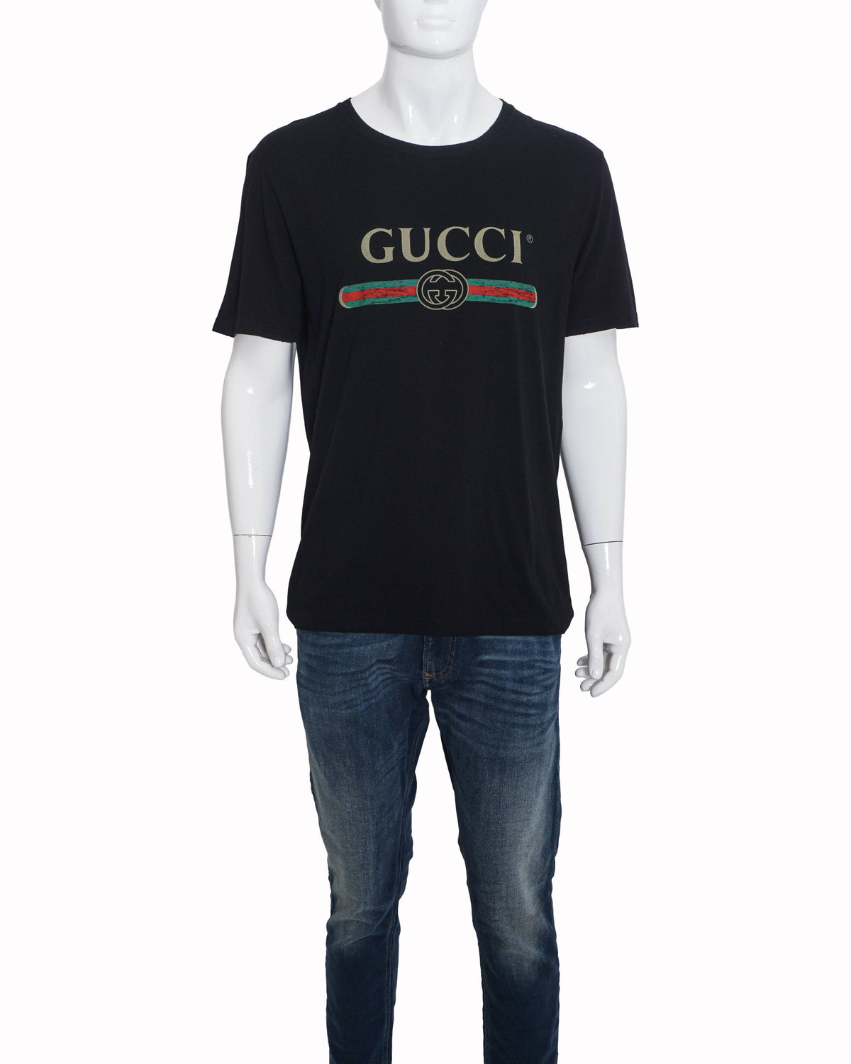 Gucci Black Vintage Logo Web Stripe Men's T-Shirt