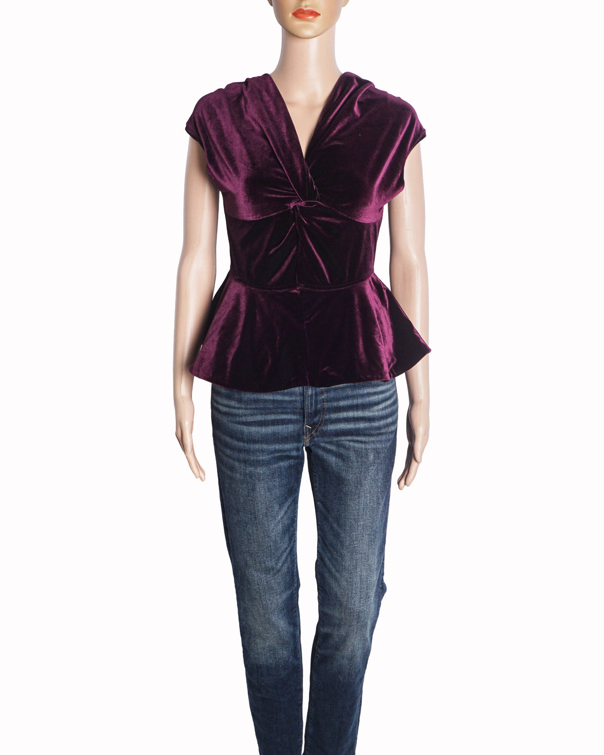 Emilio de la Morena Plum Velvet Peplum Top