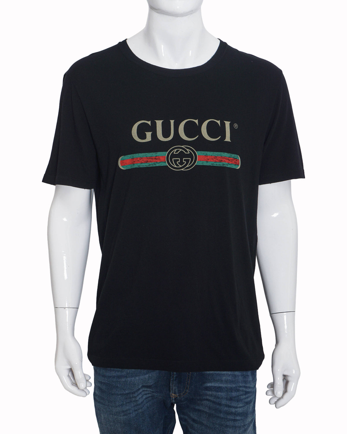 Gucci Black Vintage Logo Web Stripe Men's T-Shirt