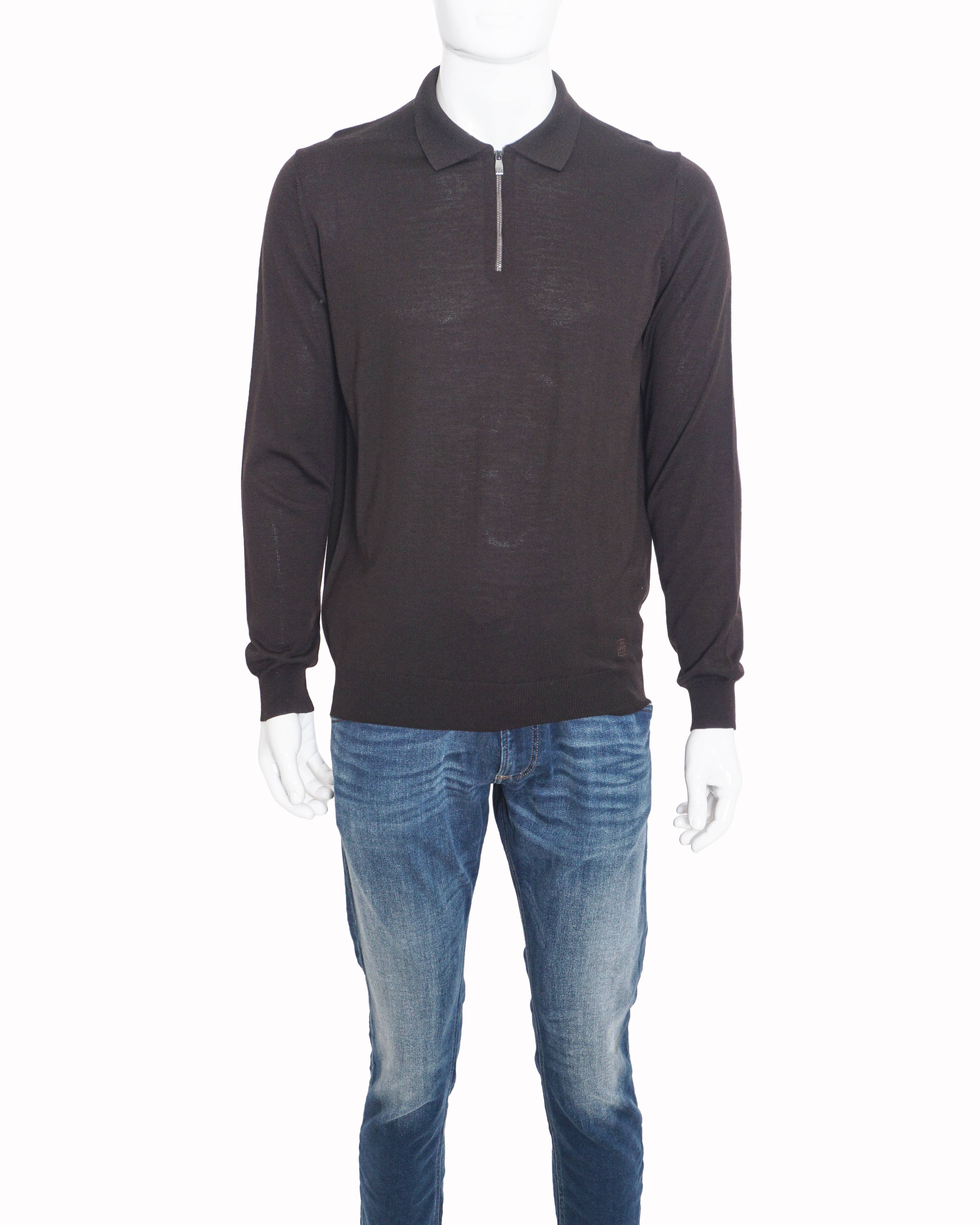 Corneliani Dark Brown Knit Half-Zip Polo Sweater