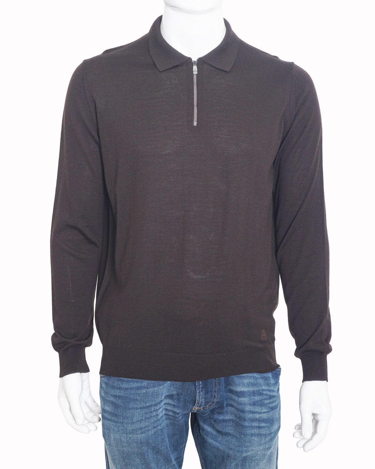 Corneliani Dark Brown Knit Half-Zip Polo Sweater
