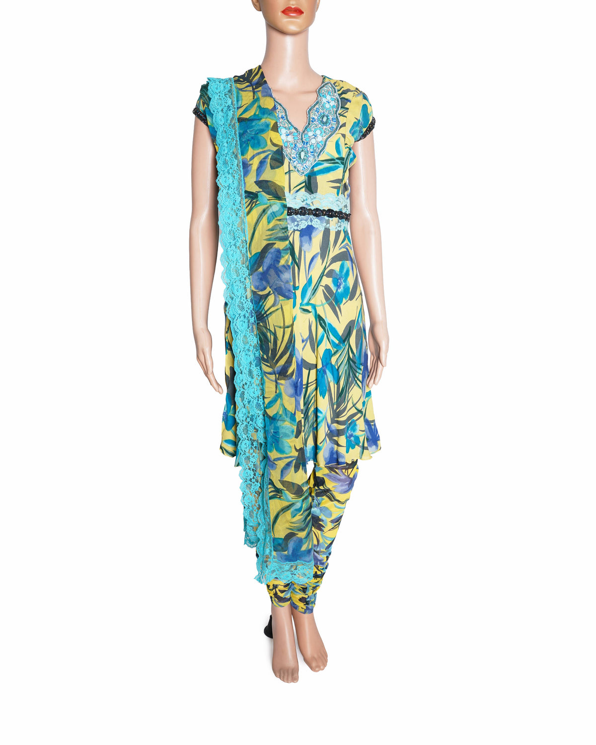 Suneet varma teal floral kurta with churidar