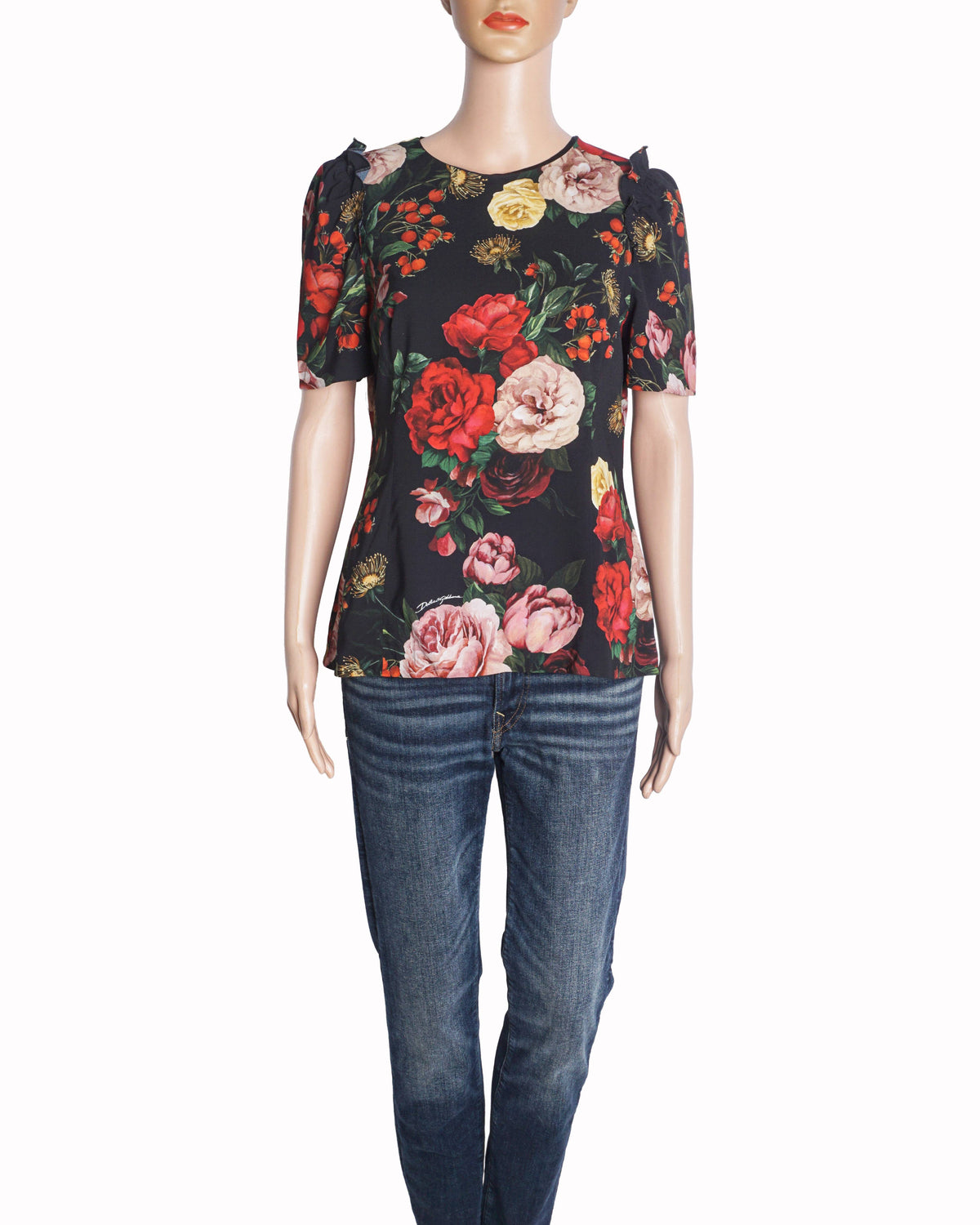 Dolce & Gabbana Black Rose Print Top