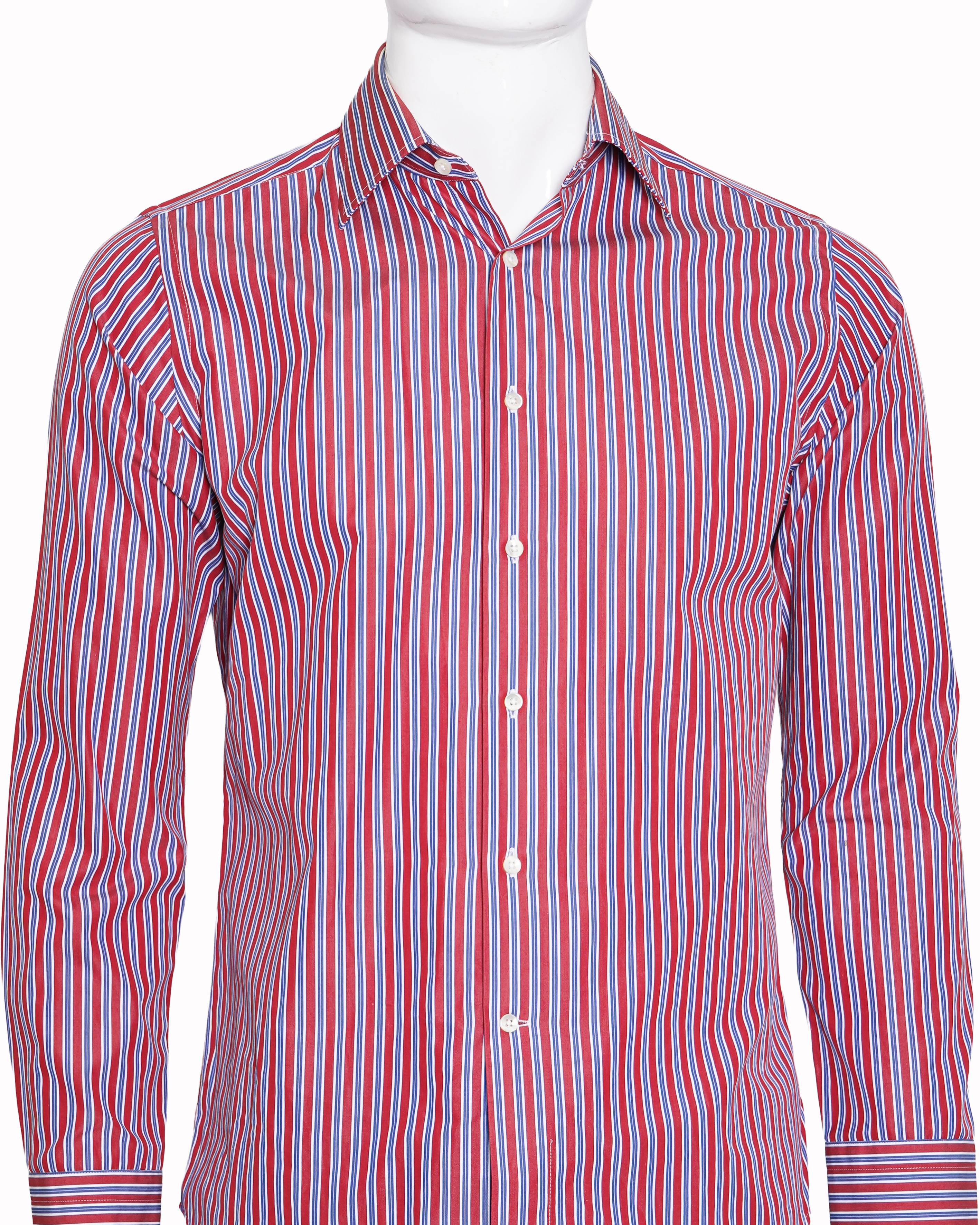 Canali Men's Full Sleeve Button Down Shirt In Red Stripe