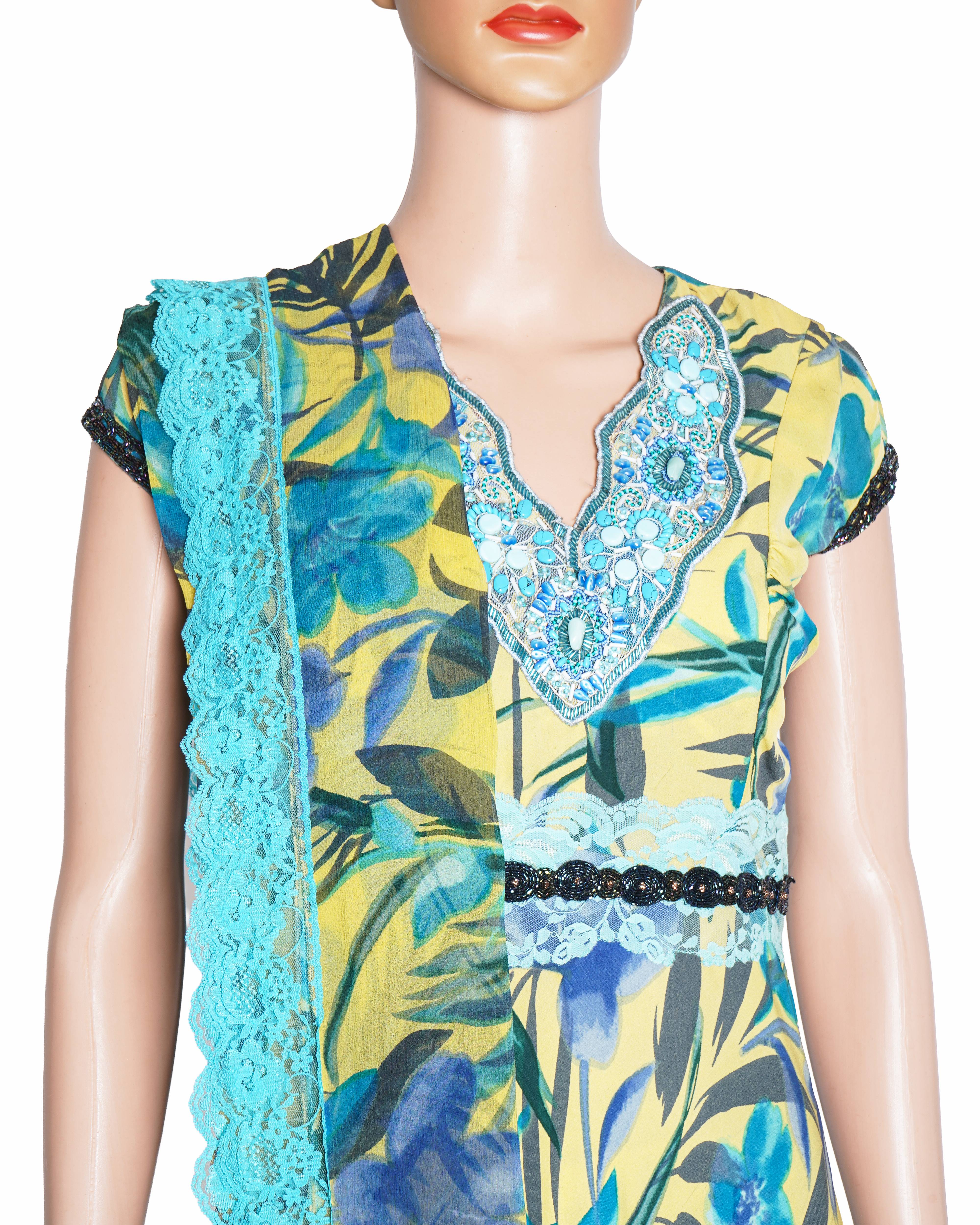 Suneet varma teal floral kurta with churidar