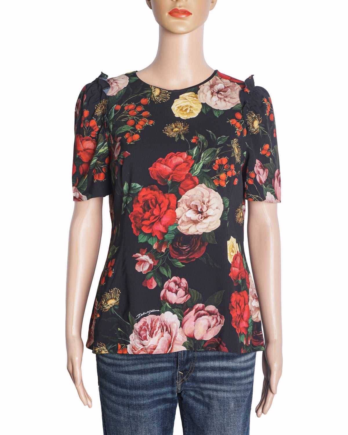 Dolce & Gabbana Black Rose Print Top